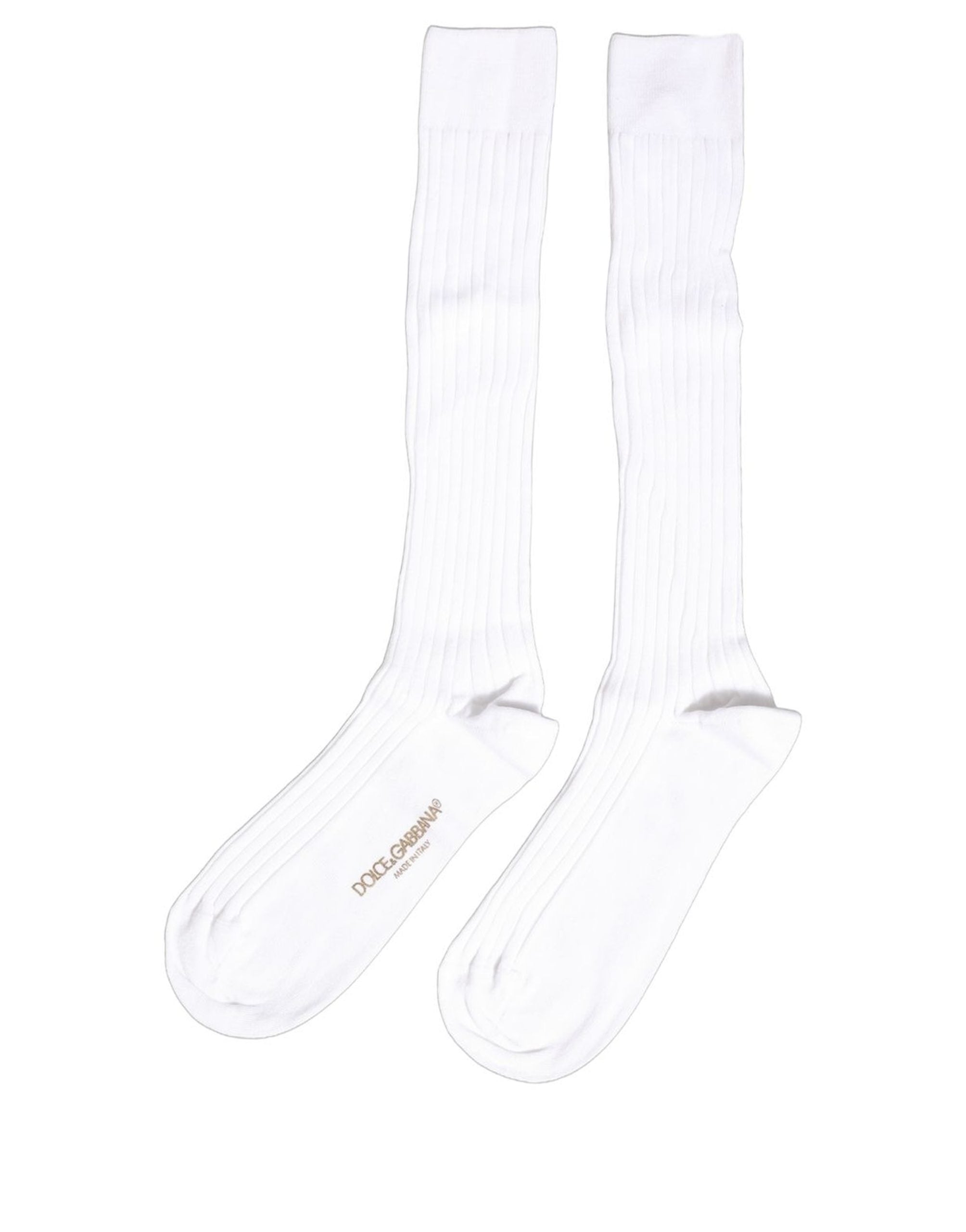 White Cotton Ribbed Logo Over The Calf Women Socks