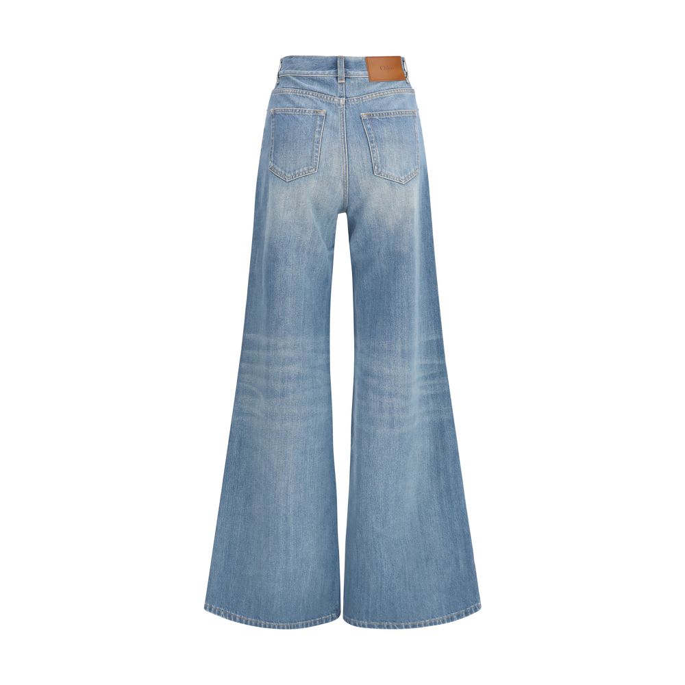 Blue Cotton Flared Jeans