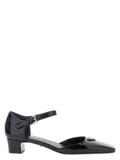 Black Cowhide Mid Heel Pumps