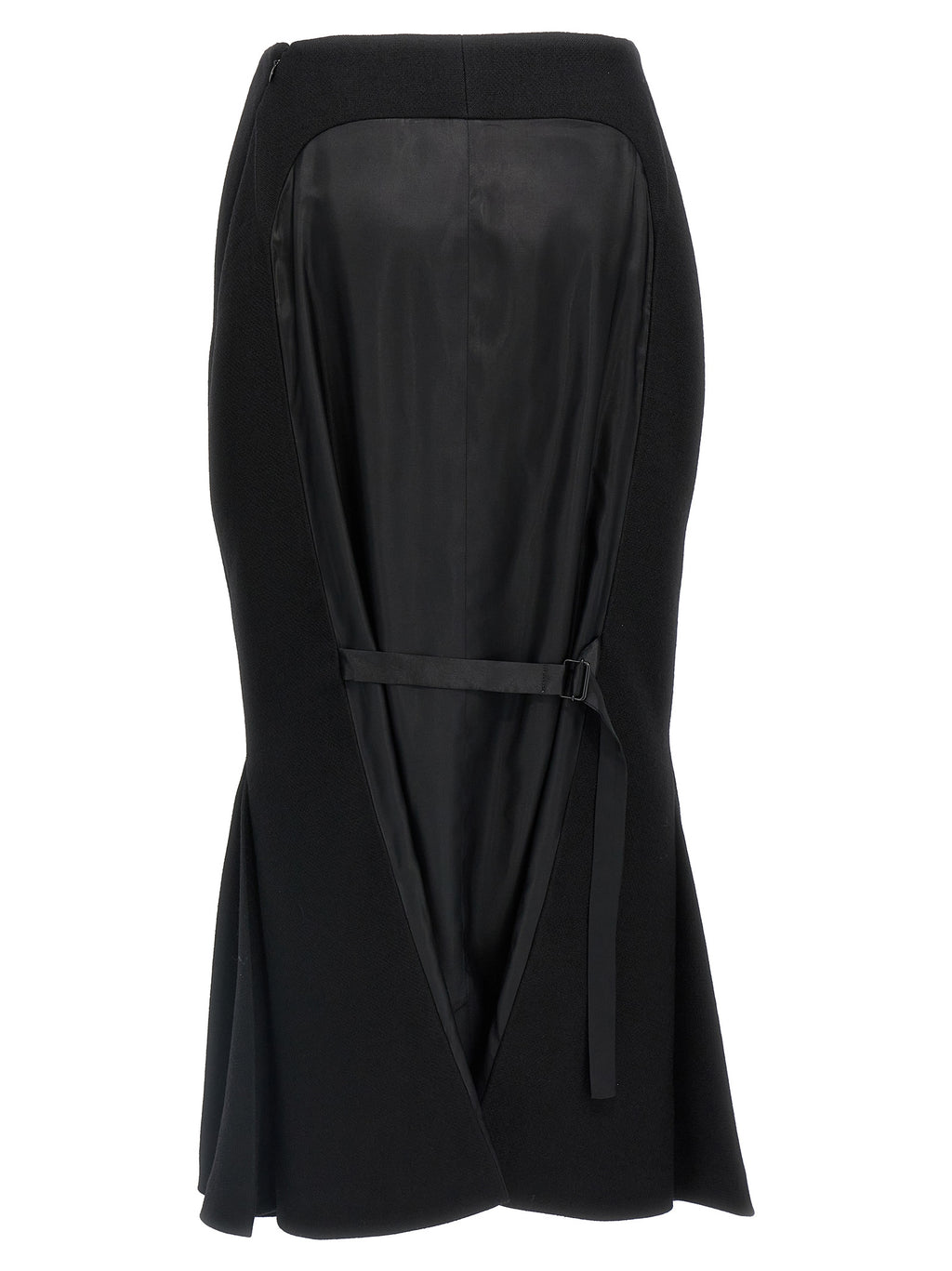 Black Virgin Wool Midi Skirt