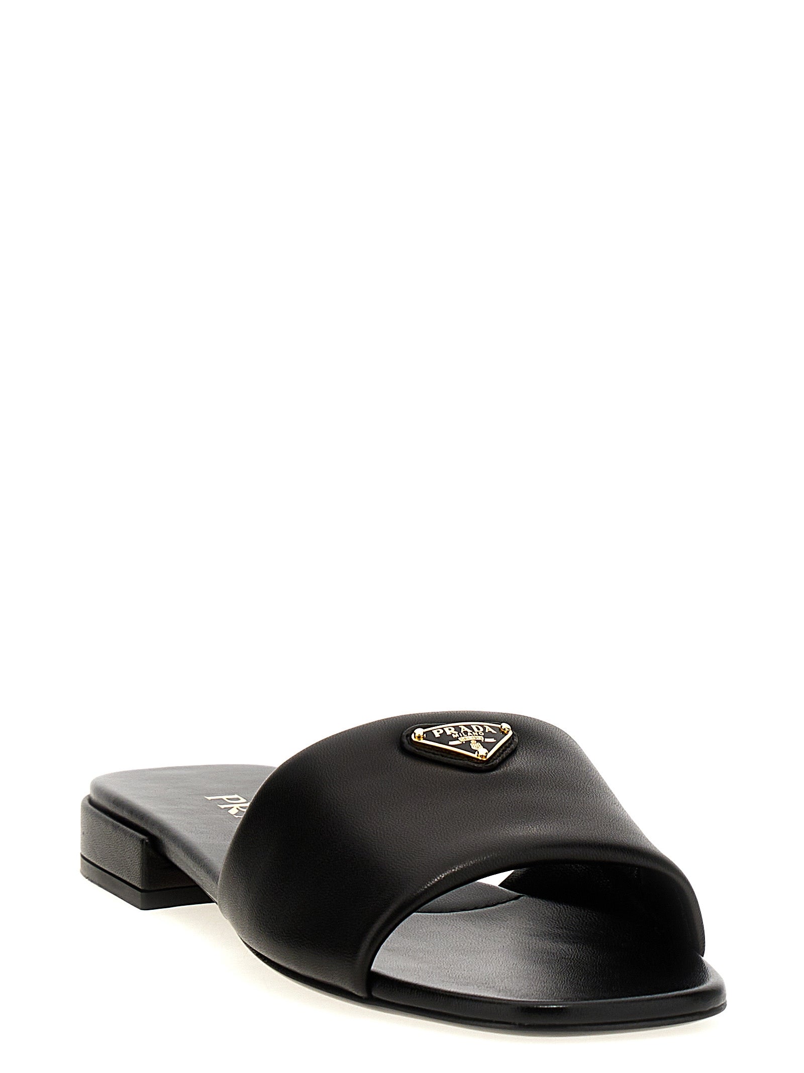 Black Lamb Leather Slides