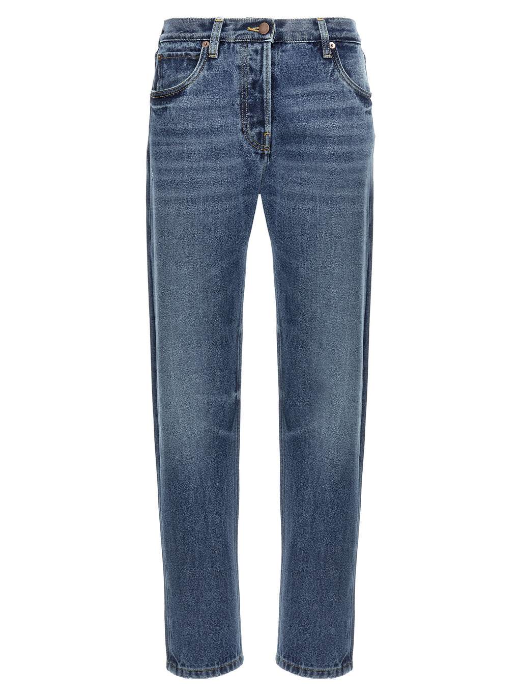 Blue Cotton Straight-Leg Jeans