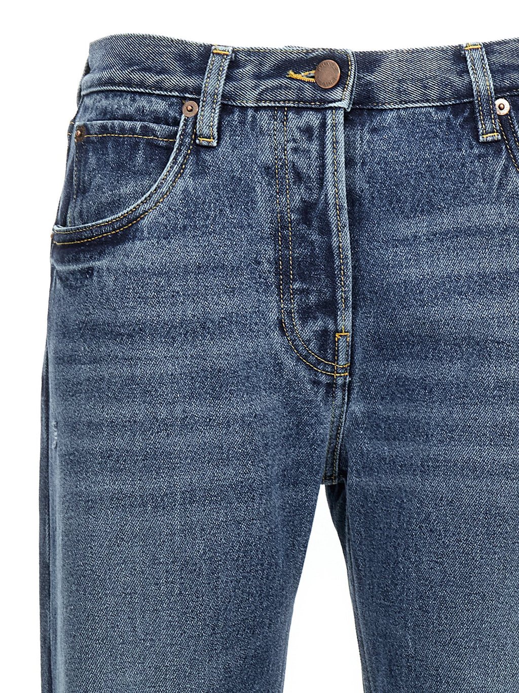 Blue Cotton Straight-Leg Jeans