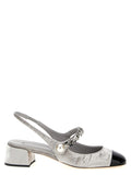 Silver Calfskin Mid Heel Pumps