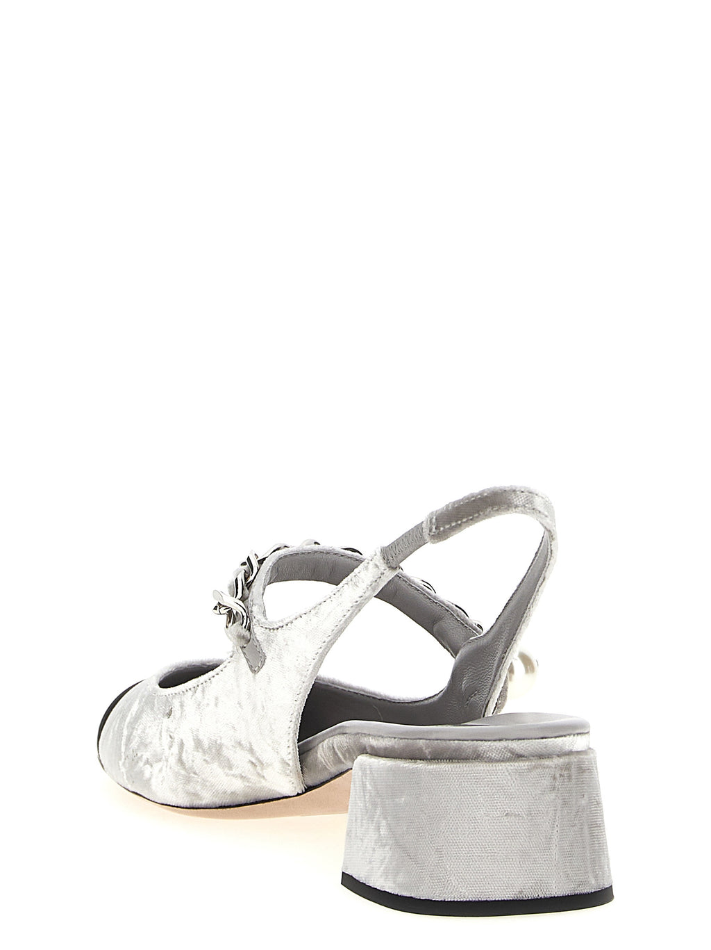 Silver Calfskin Mid Heel Pumps