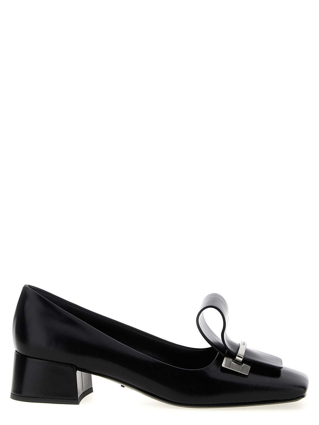 Black Calfskin Mid Heel Pumps