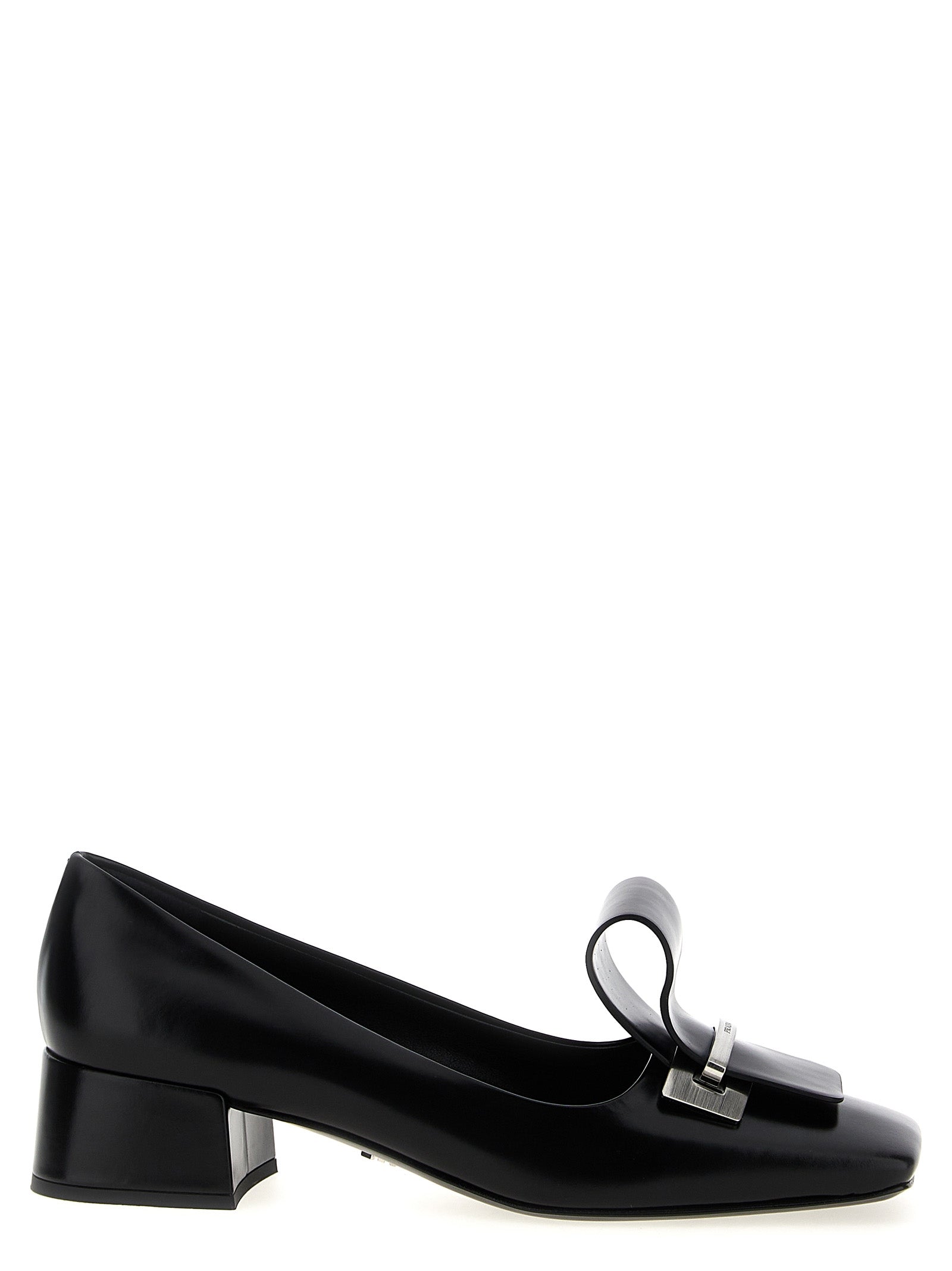 Black Calfskin Mid Heel Pumps