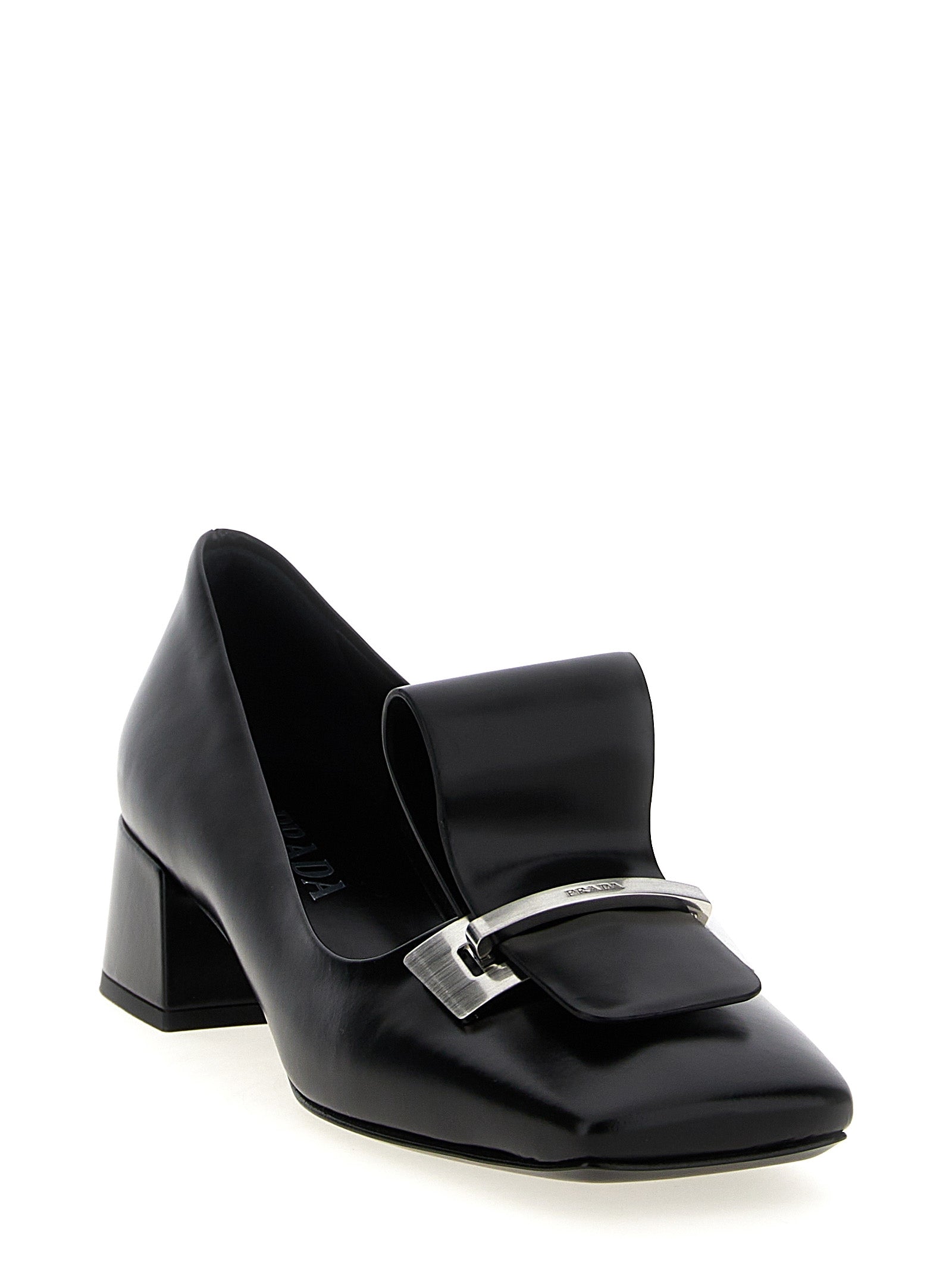 Black Calfskin Mid Heel Pumps