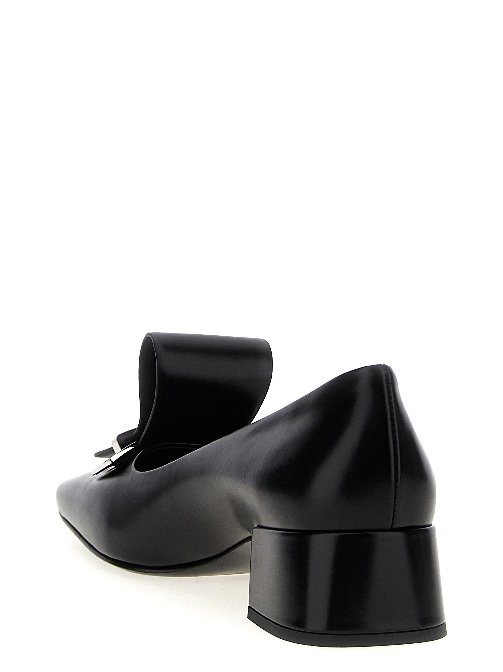 Black Calfskin Mid Heel Pumps