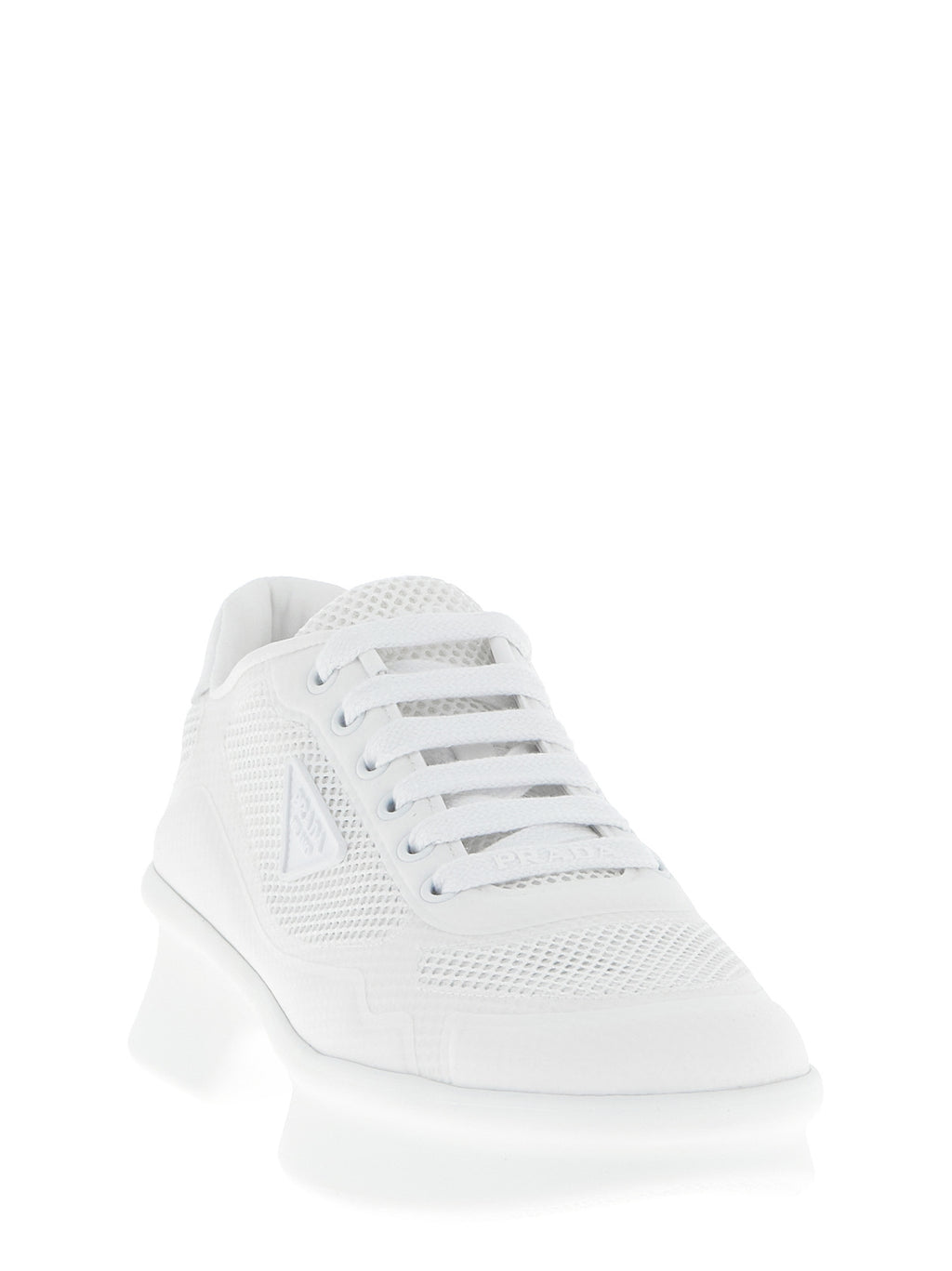 White Polyester Athletic Sneakers