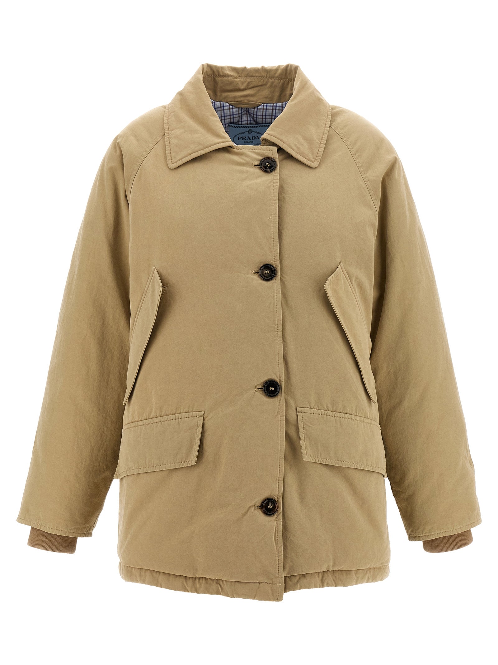 Beige Cotton Full-Length Jacket