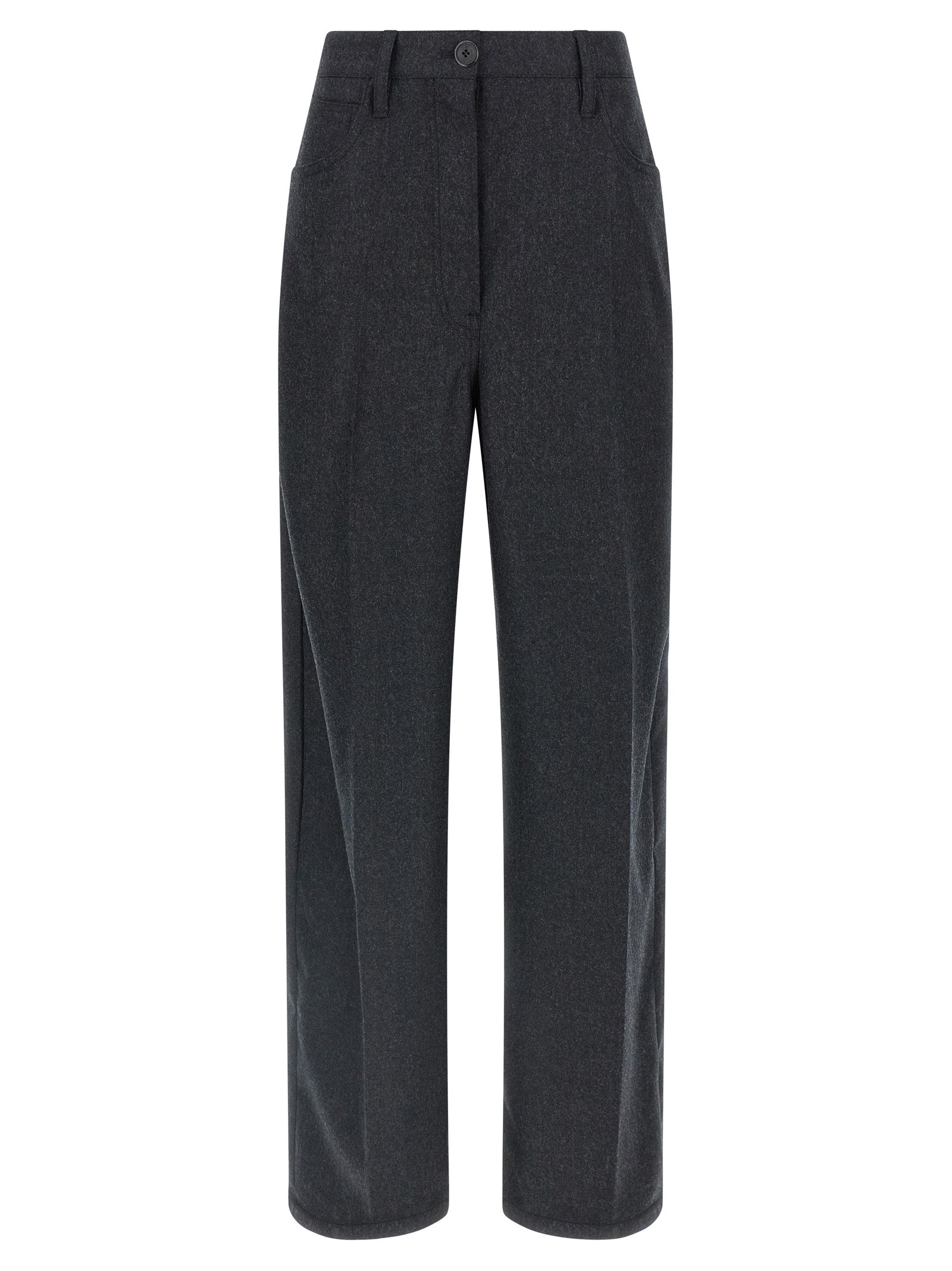 Gray Virgin Wool Casual Pants