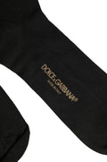 Black Cotton Ribbed Logo Over The Calf Women Socks