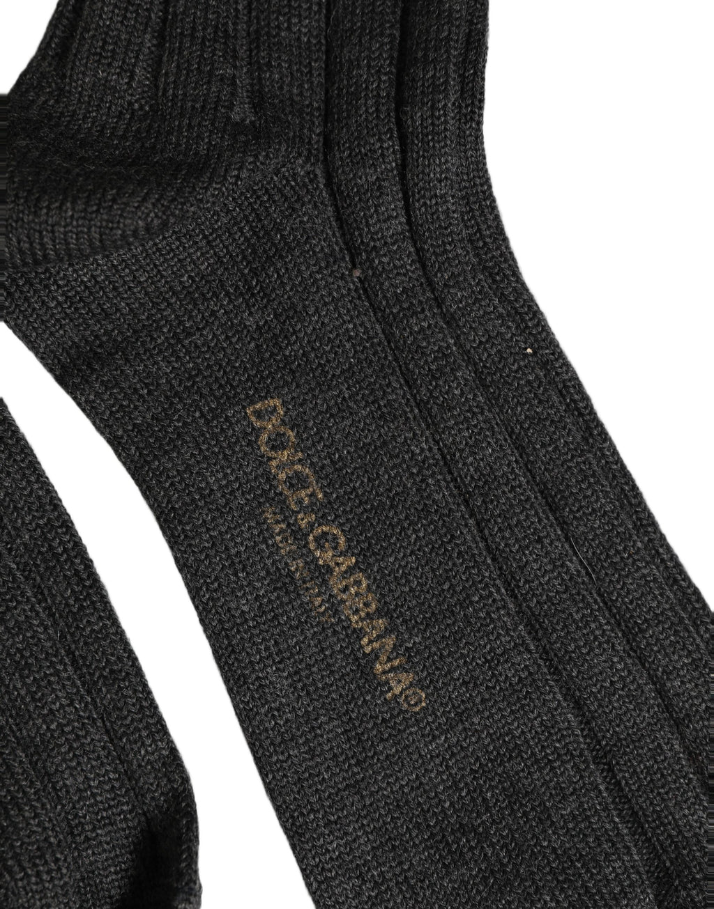 Dark Gray Wool Logo Calf Long Ribbed Accessory Socks