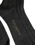 Dark Gray Wool Logo Calf Long Ribbed Accessory Socks