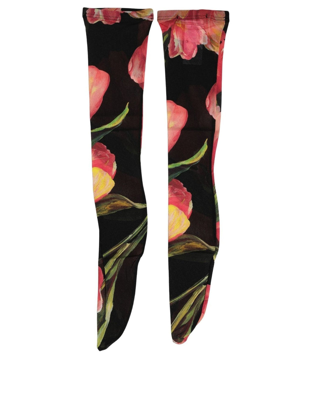 Black Pink Floral Tulip Nylon Stockings Socks