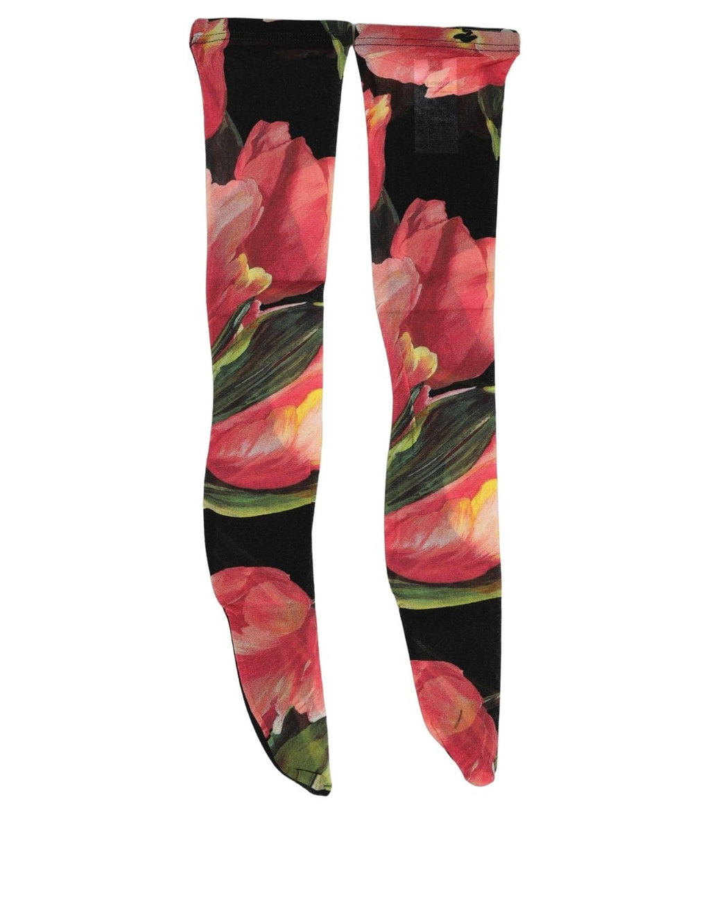 Black Pink Floral Tulip Nylon Stockings Socks