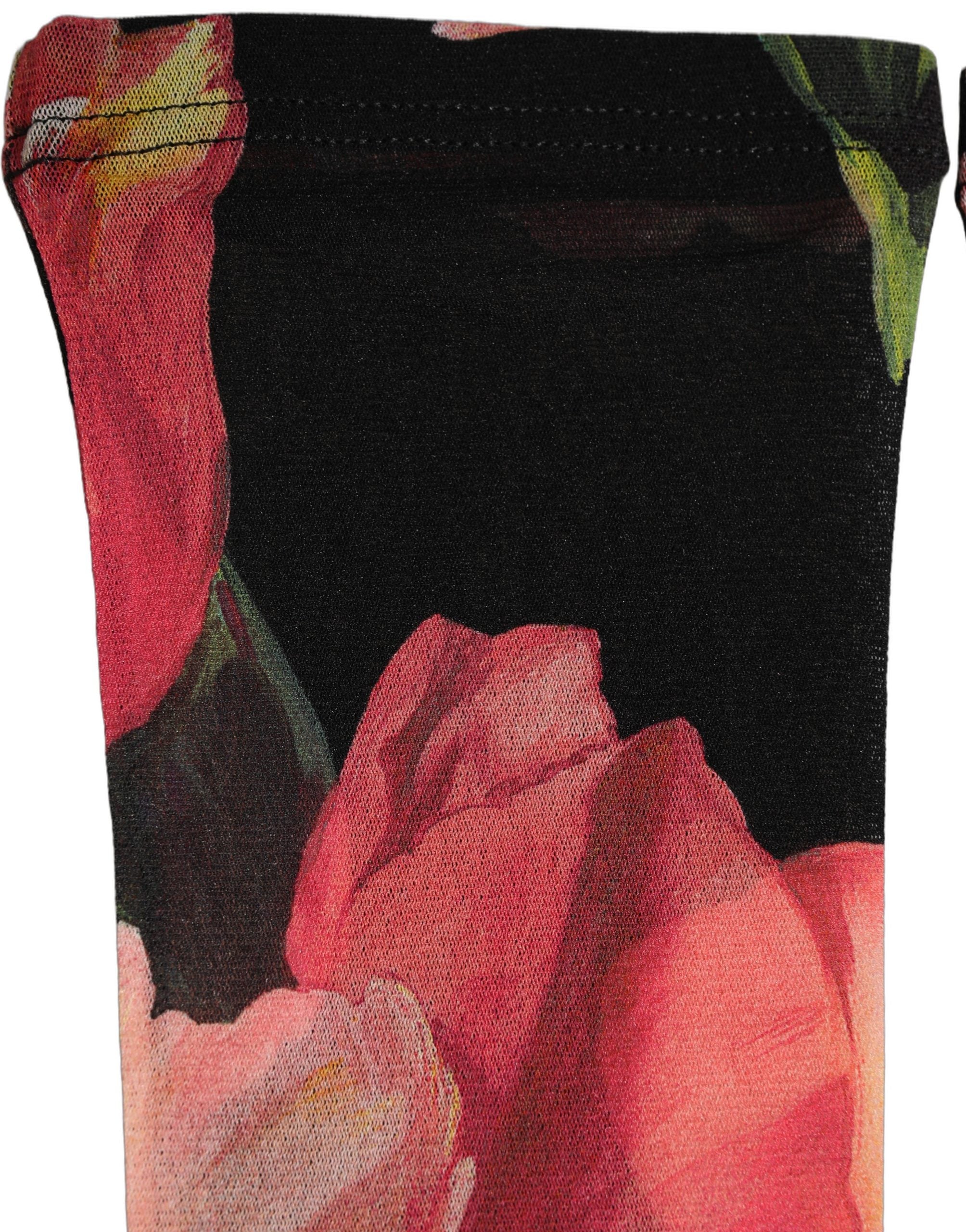 Black Pink Floral Tulip Nylon Stockings Socks