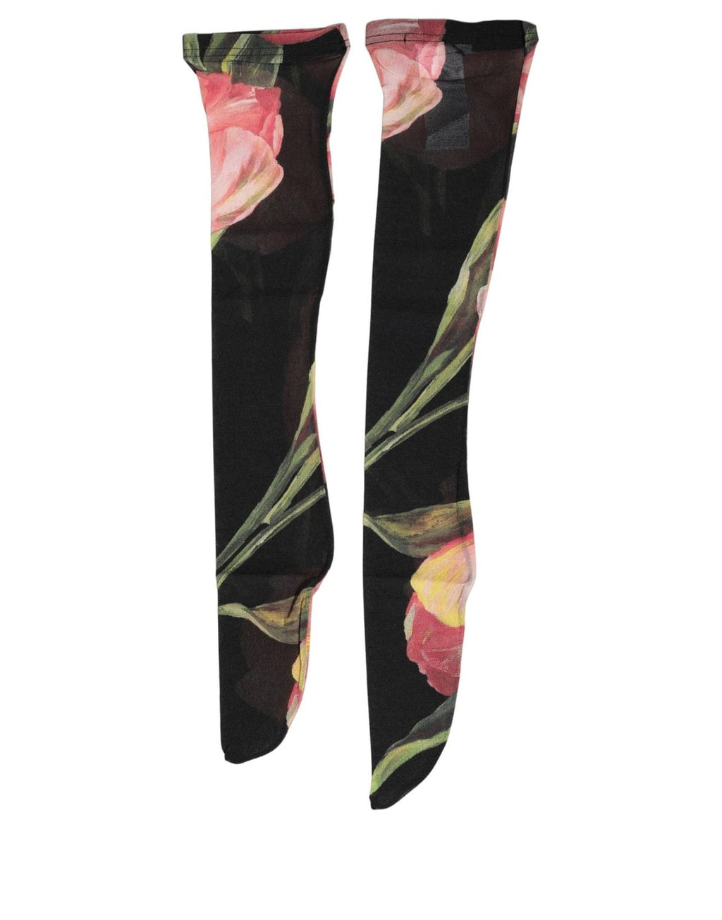 Black Pink Floral Tulip Nylon Stockings Socks