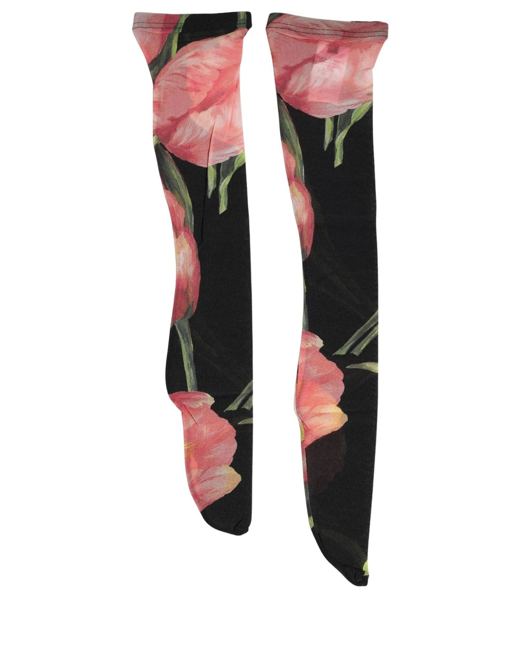 Black Pink Floral Tulip Nylon Stockings Socks
