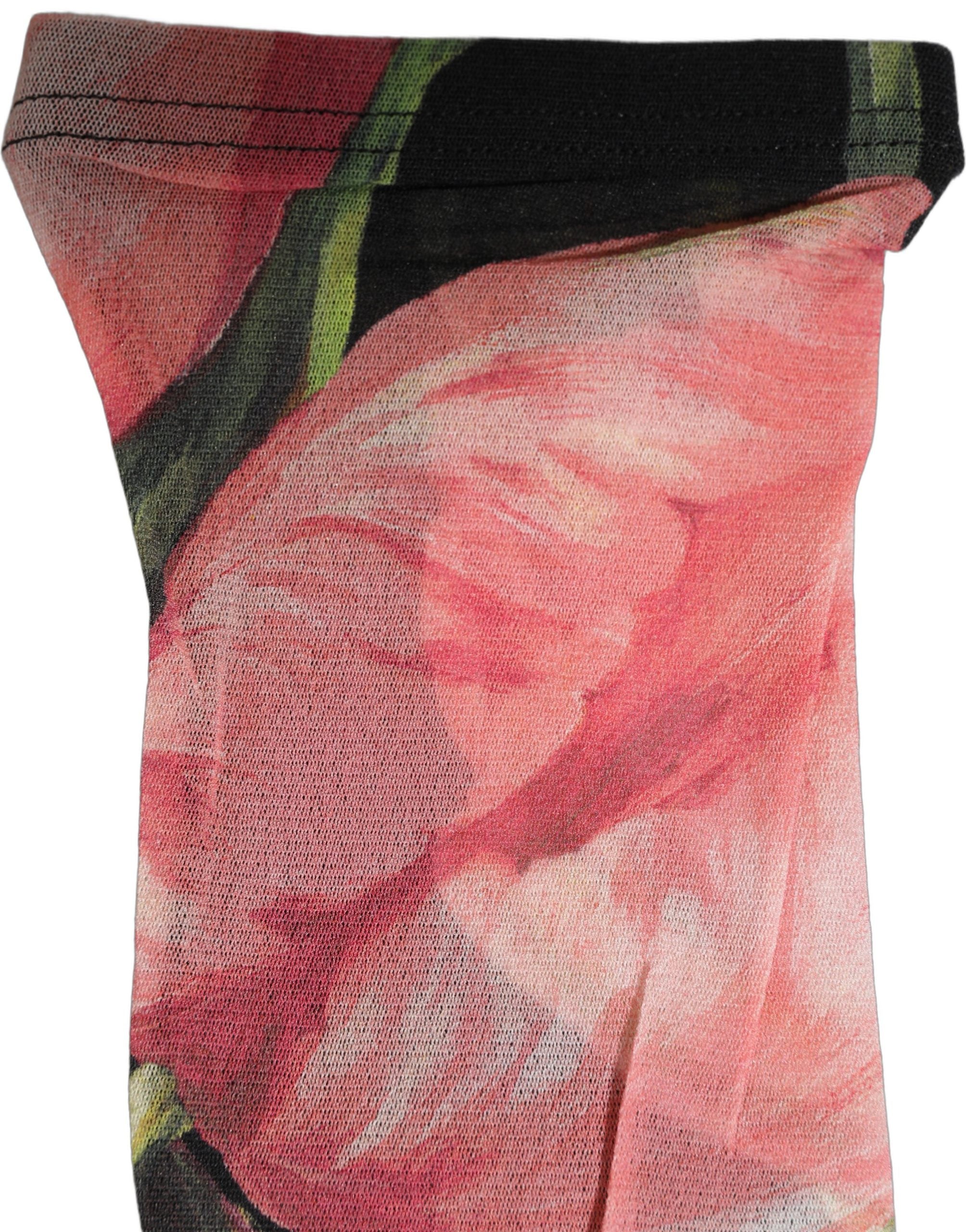 Black Pink Floral Tulip Nylon Stockings Socks