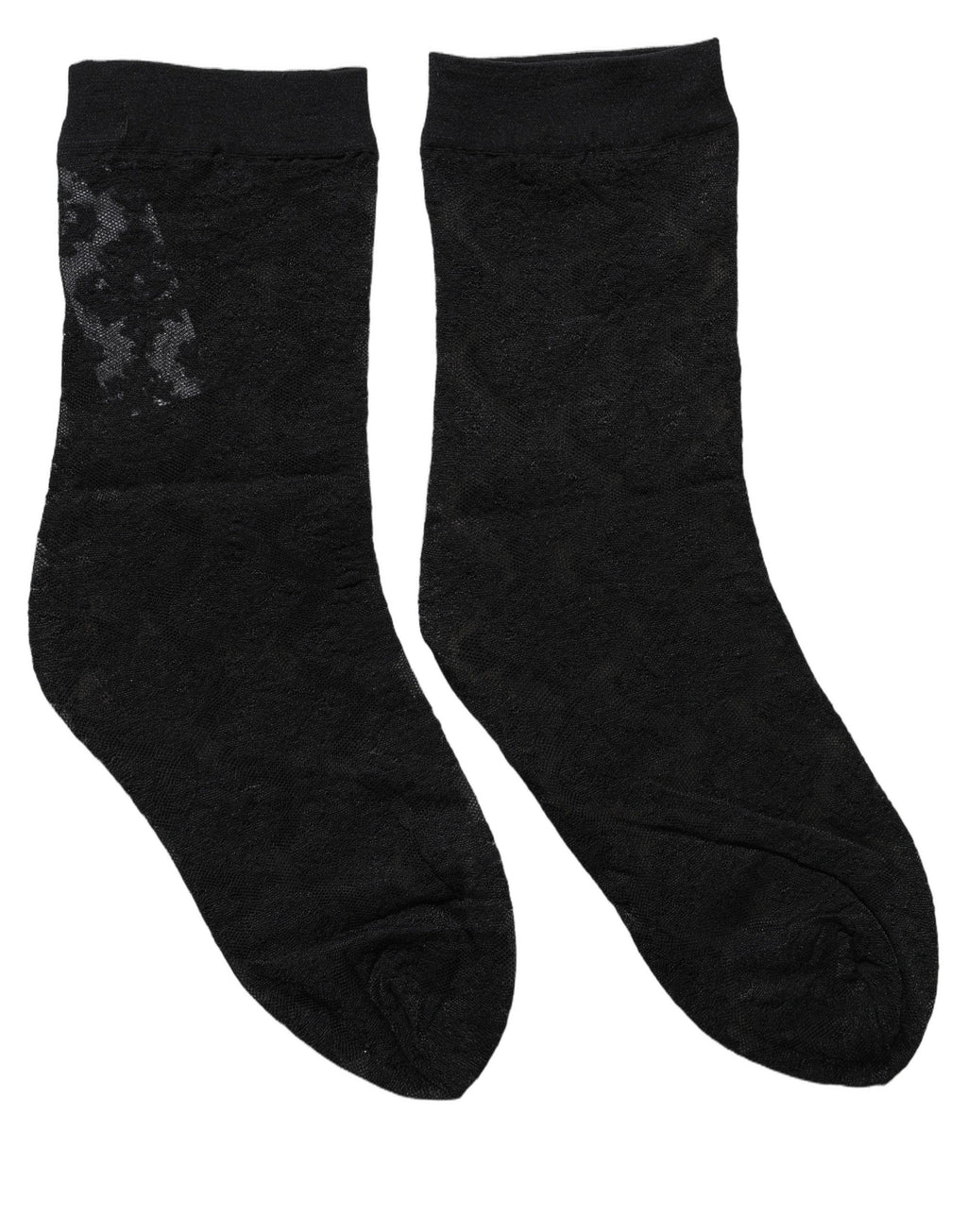 Black Floral Nylon Stretch Mid Calf Socks