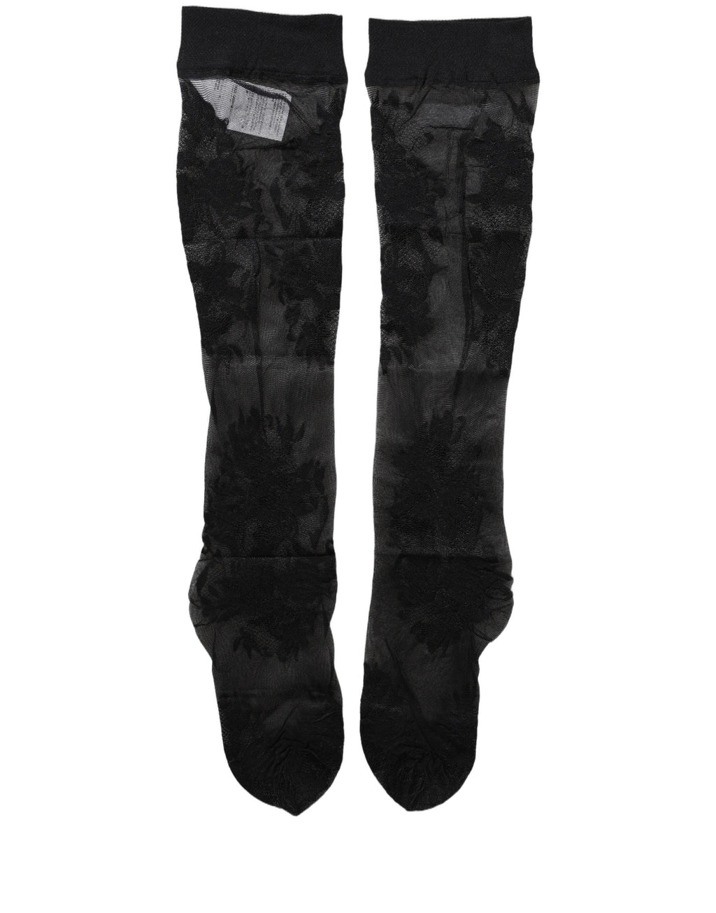 Black Floral Nylon Stretch Over The Calf Socks