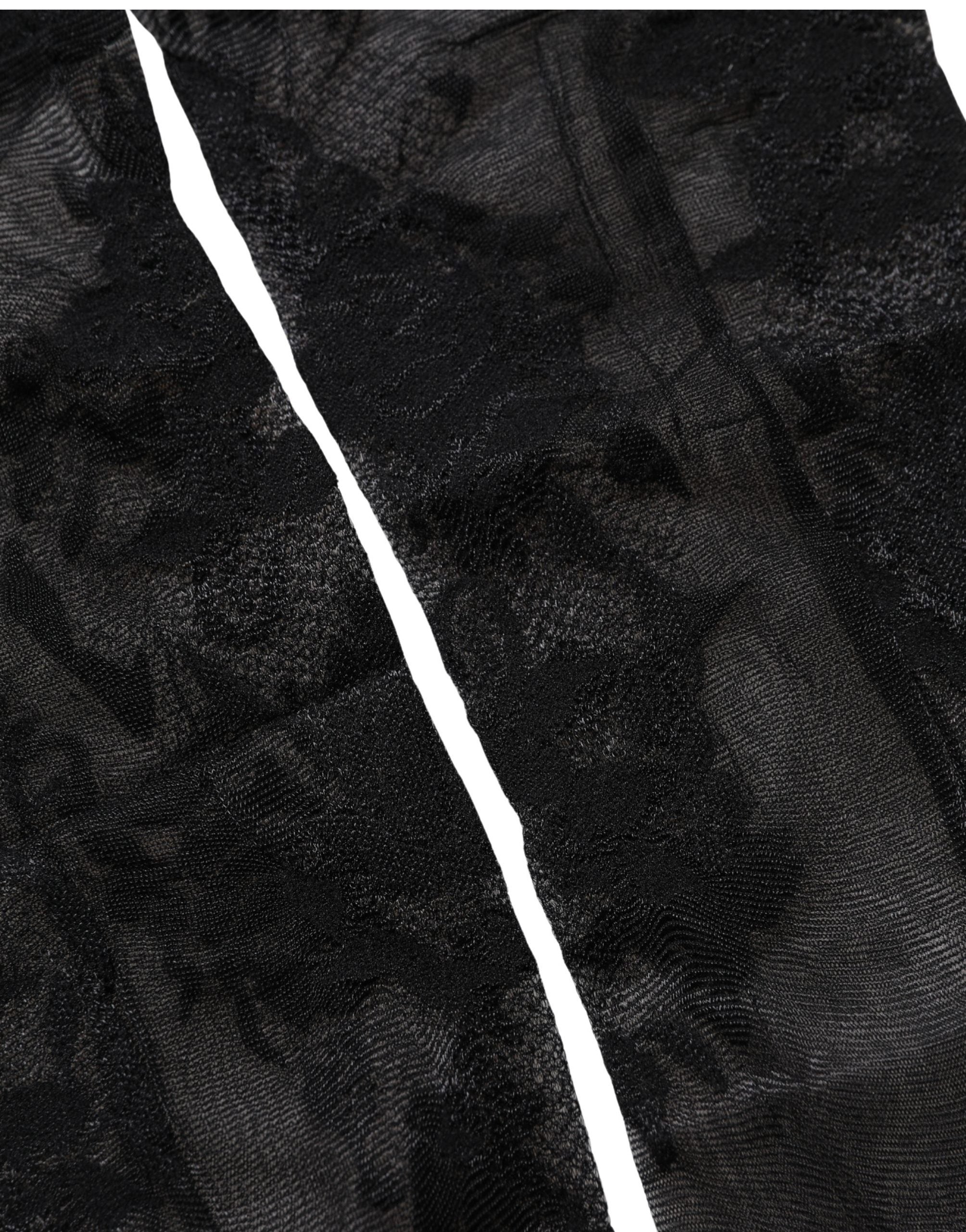 Black Floral Nylon Stretch Over The Calf Socks