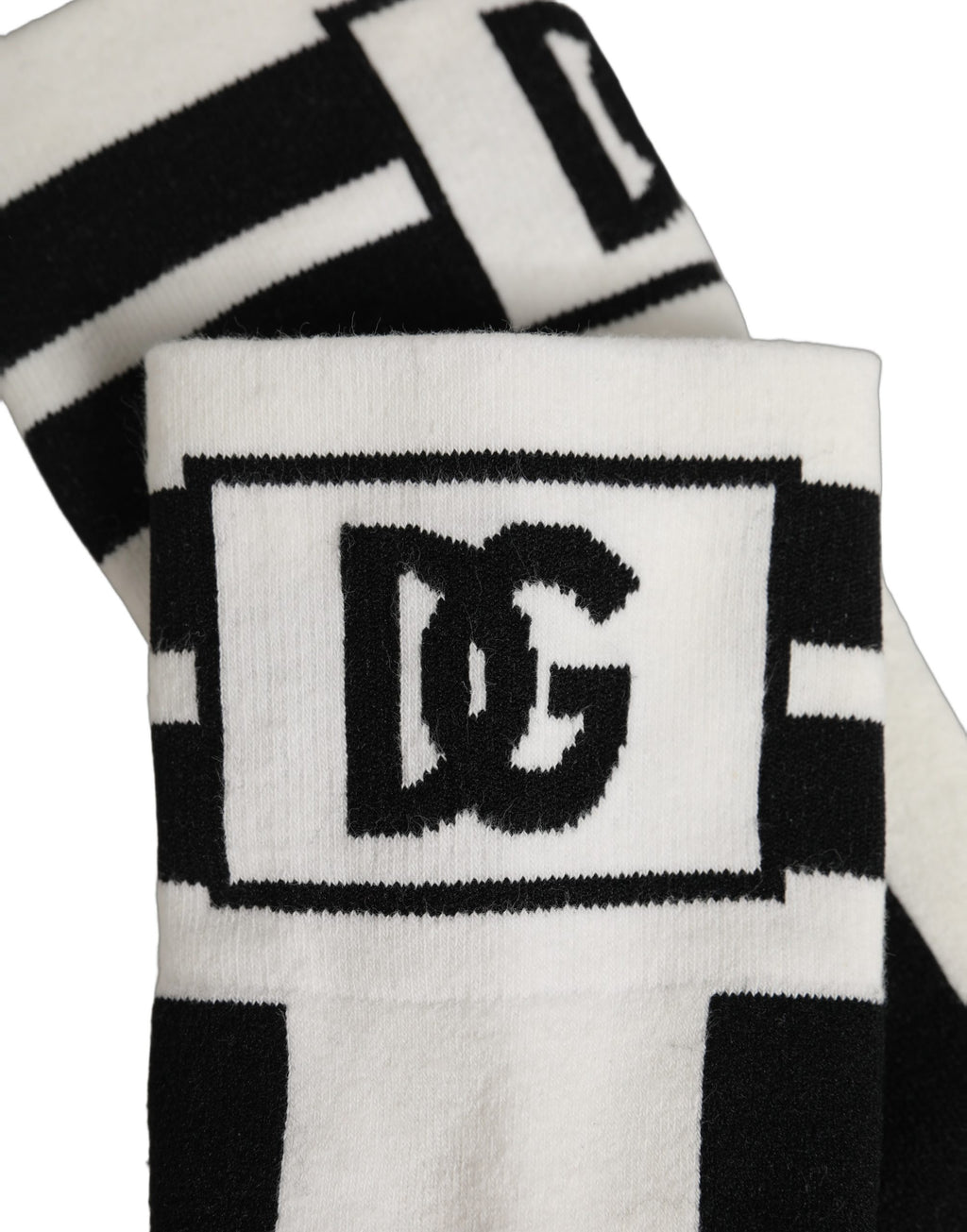 White Black Cotton Stretch Knee High Socks