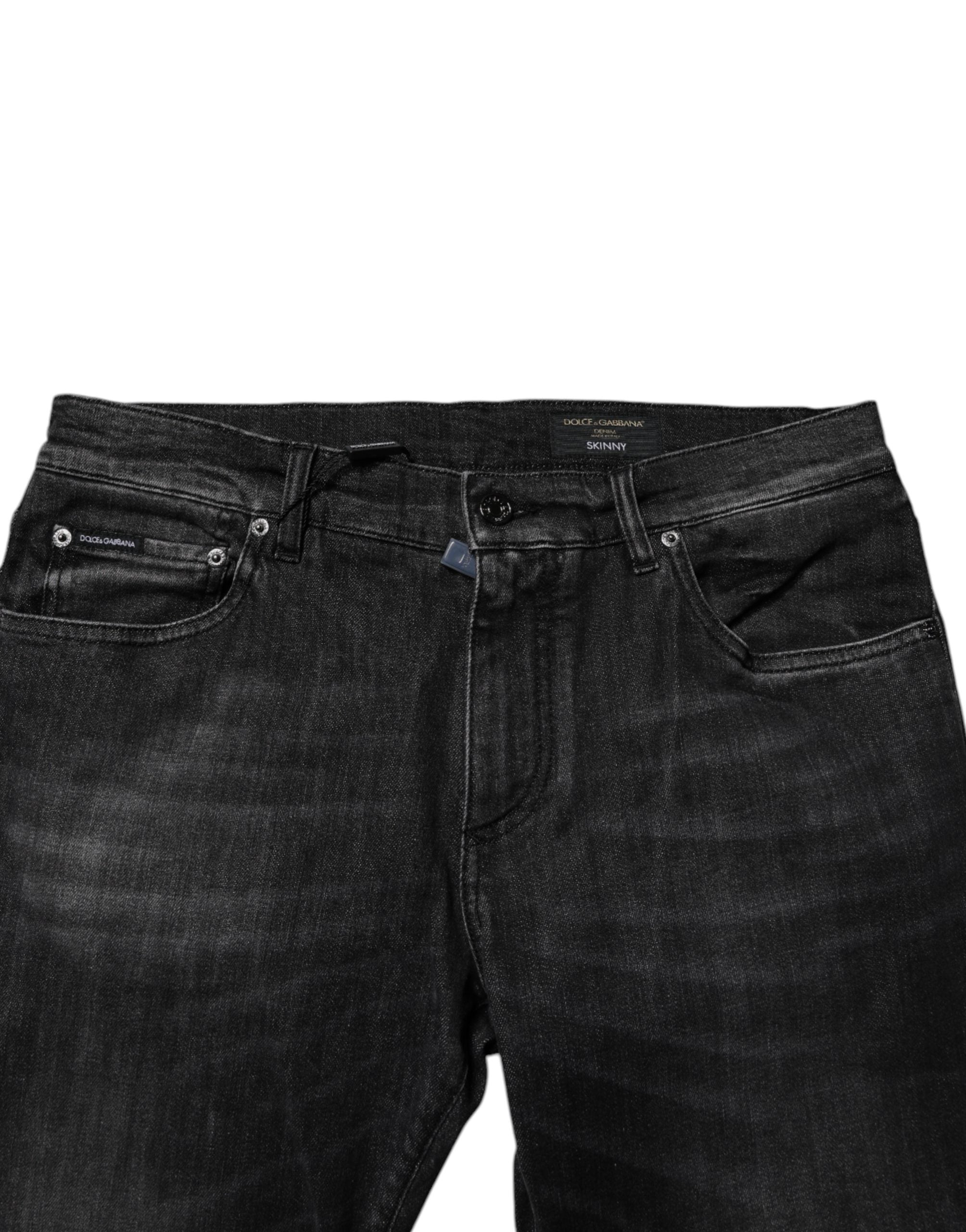 Dark Gray Washed Cotton Skinny Men Denim Jeans