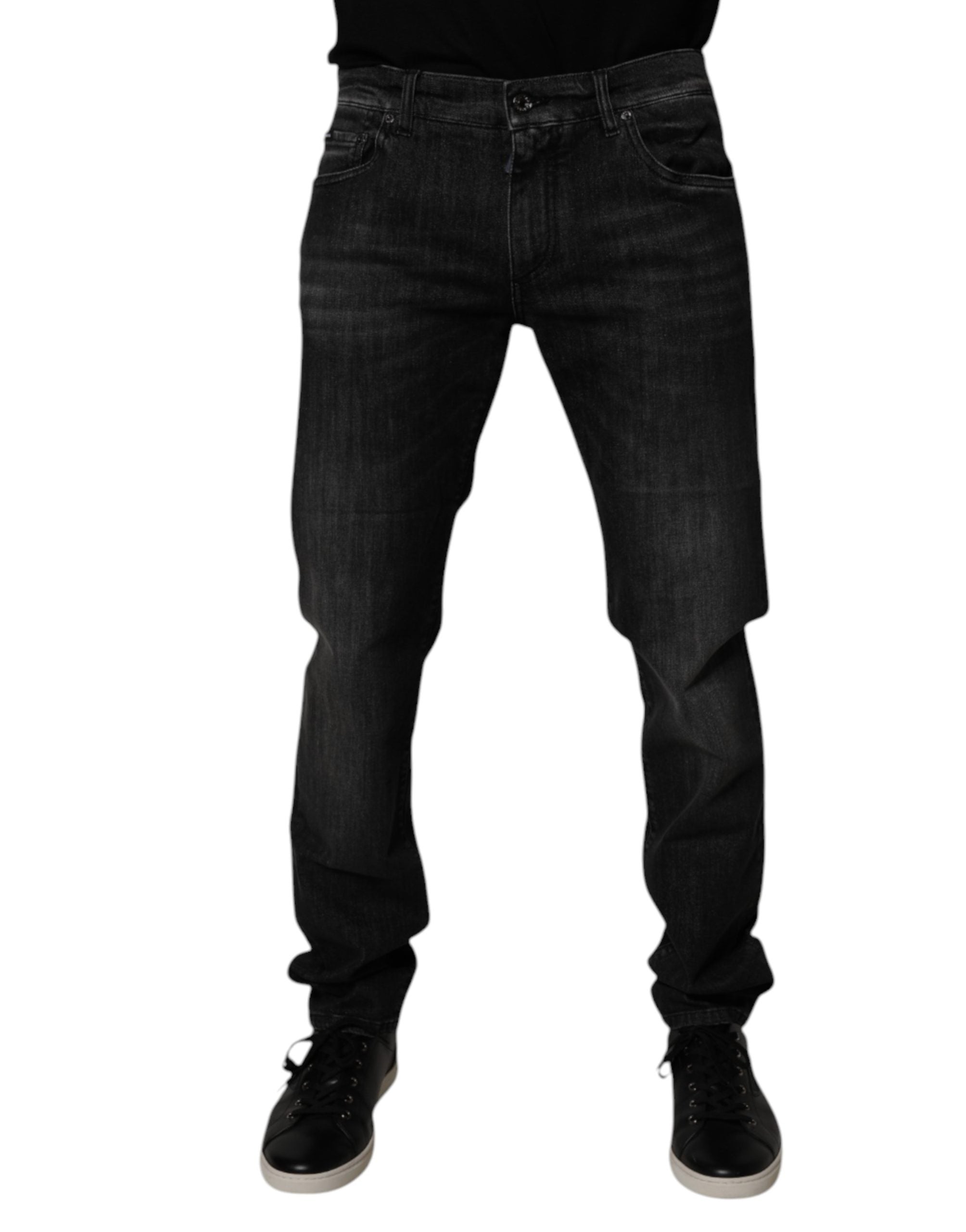 Dark Gray Washed Cotton Skinny Men Denim Jeans