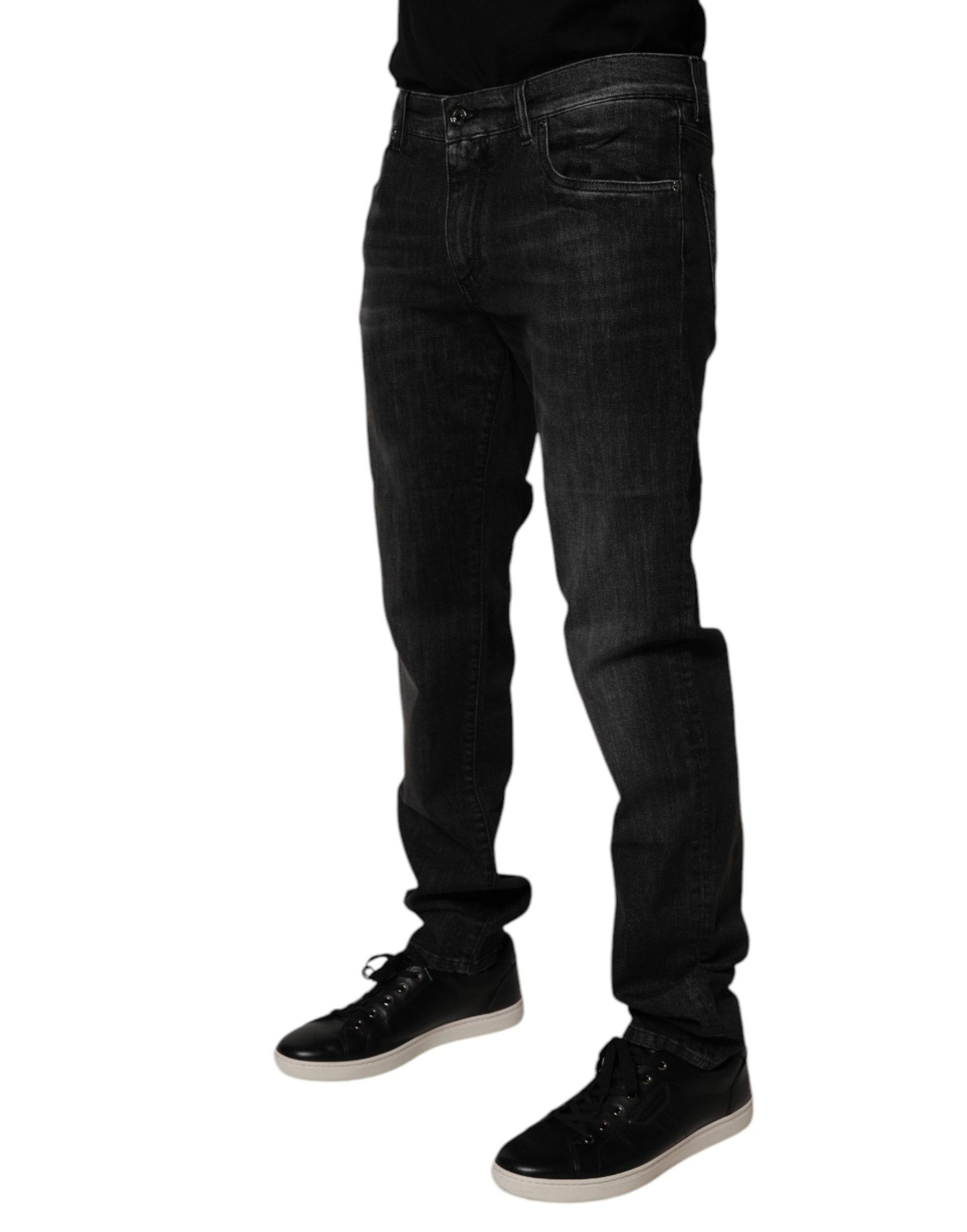 Dark Gray Washed Cotton Skinny Men Denim Jeans