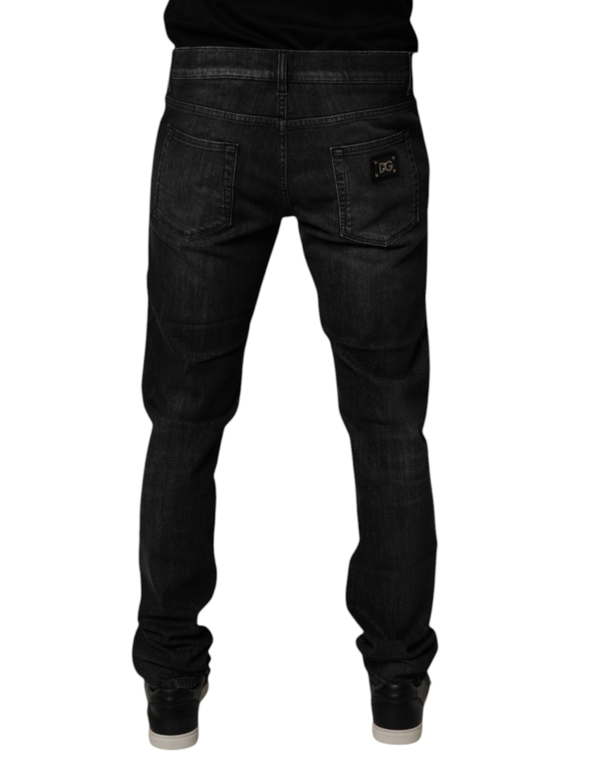 Dark Gray Washed Cotton Skinny Men Denim Jeans