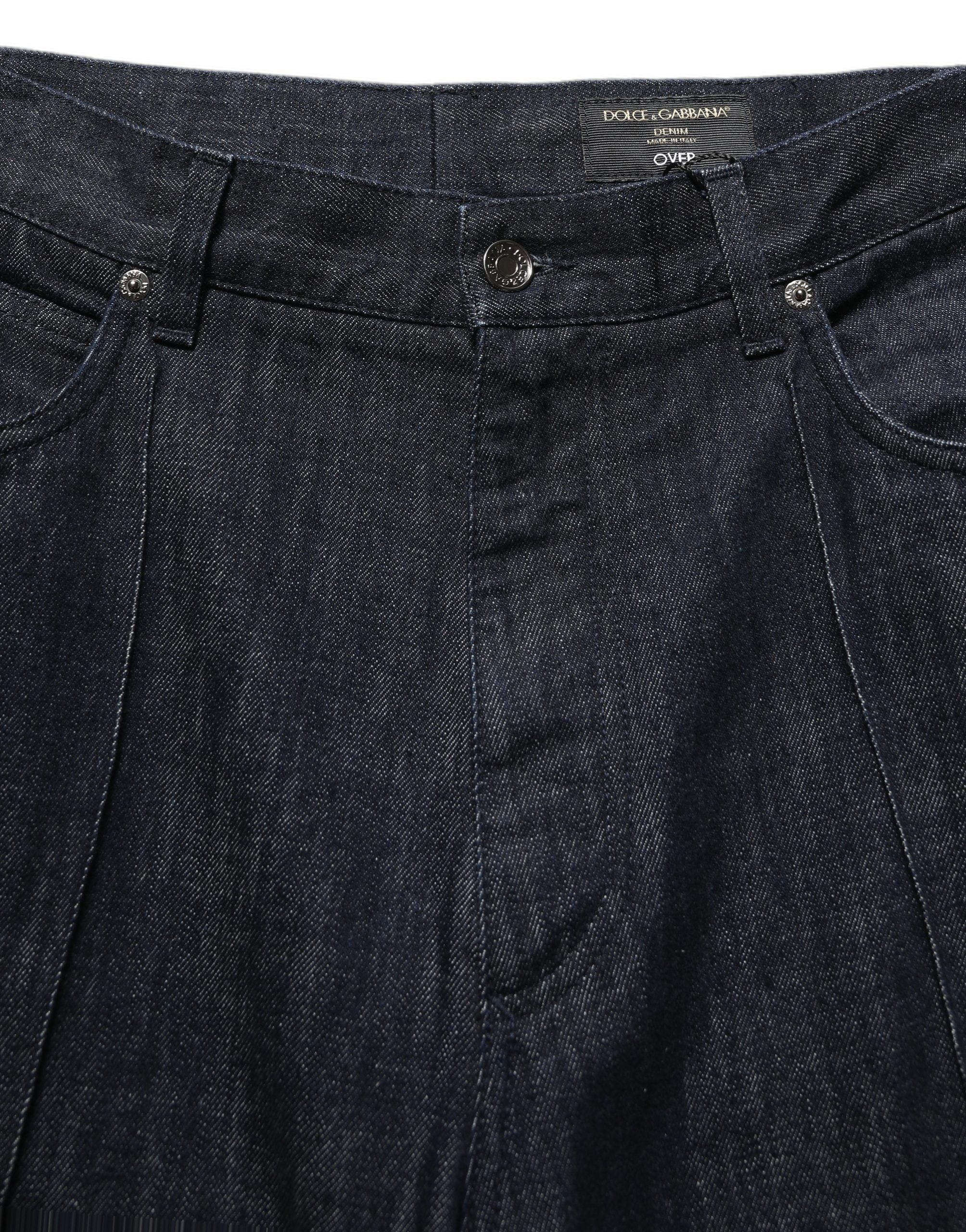 Dark Blue Relaxed Wide Leg Cotton Denim Jeans
