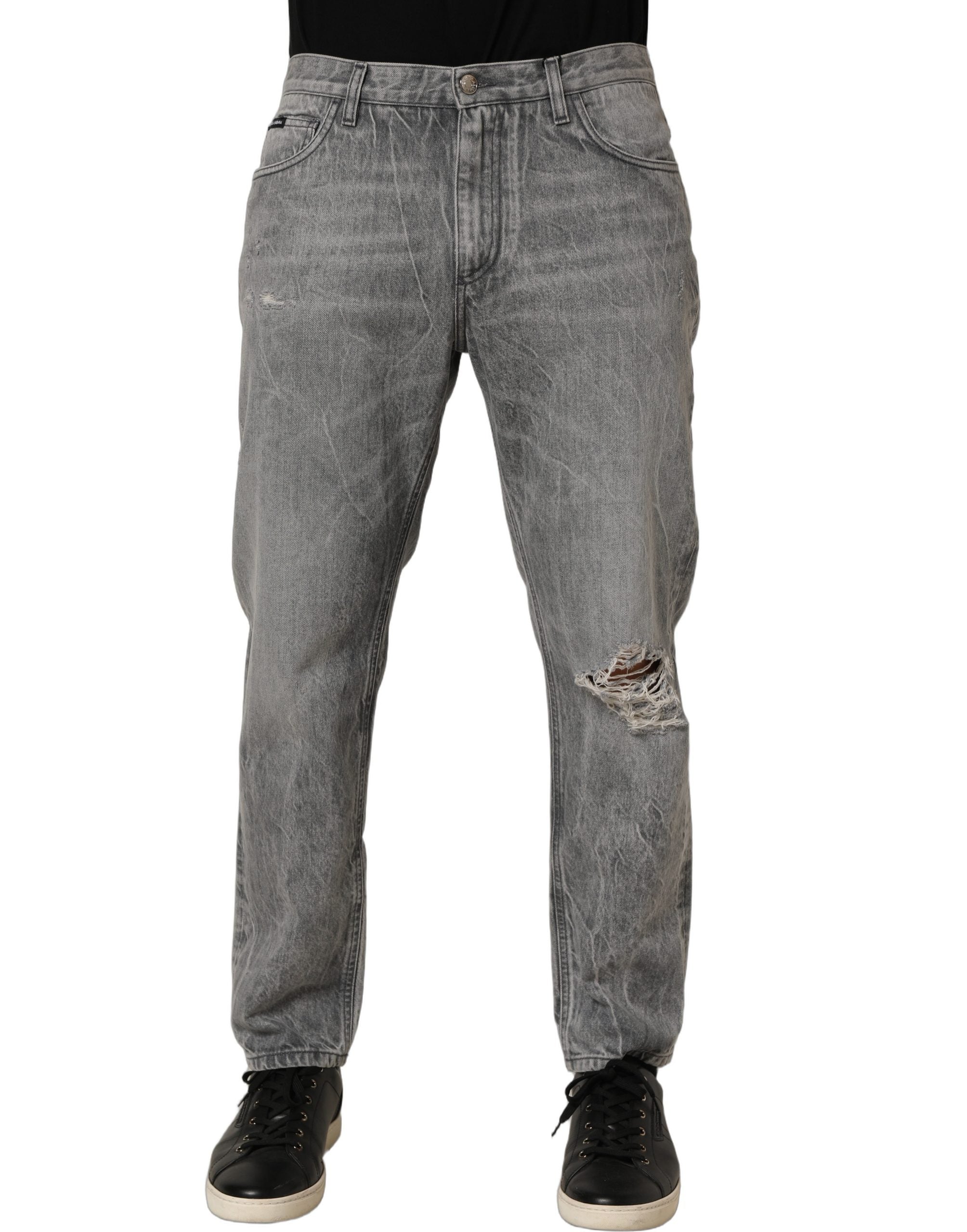Grey Distressed Straight Leg Men Denim Jeans