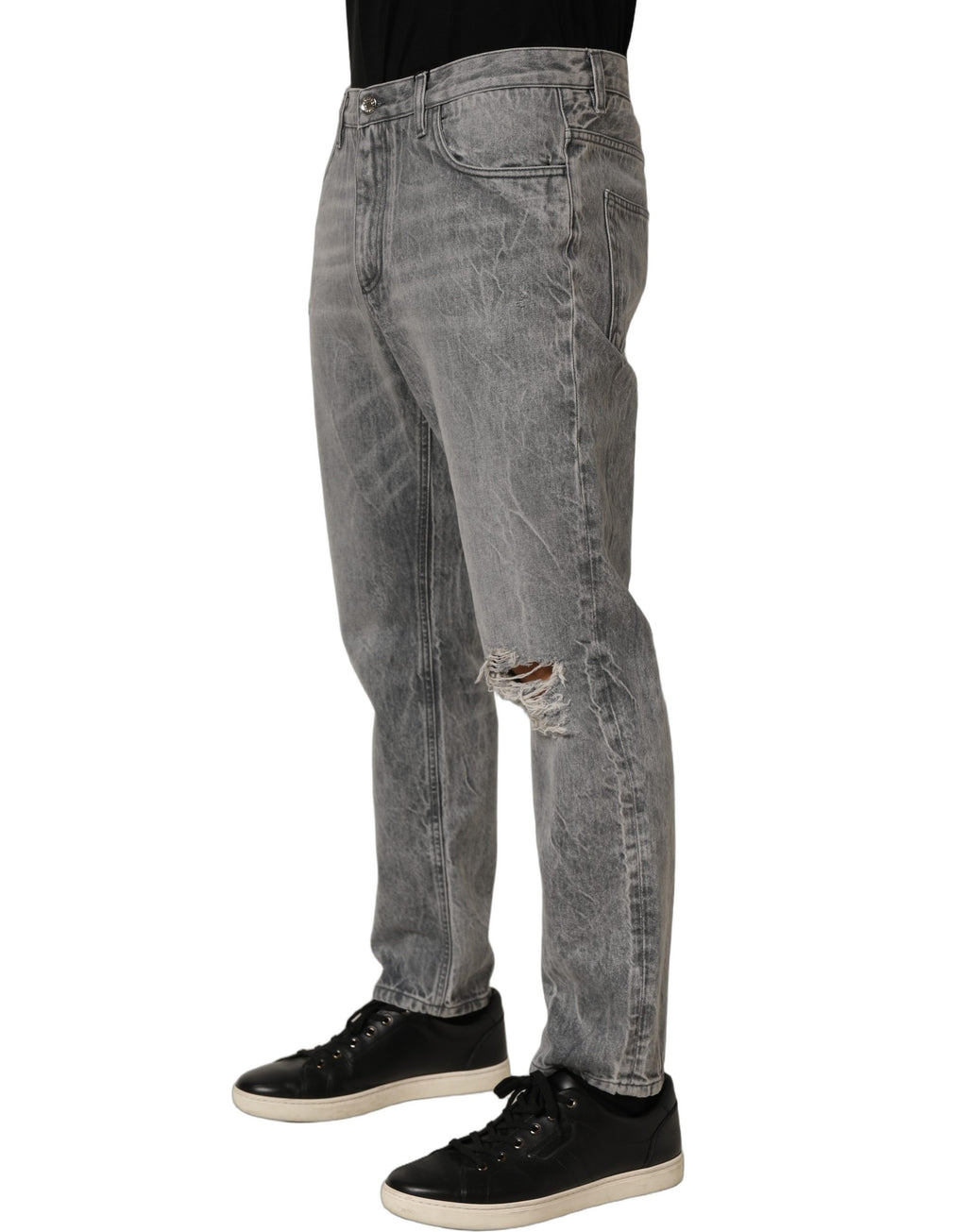 Grey Distressed Straight Leg Men Denim Jeans