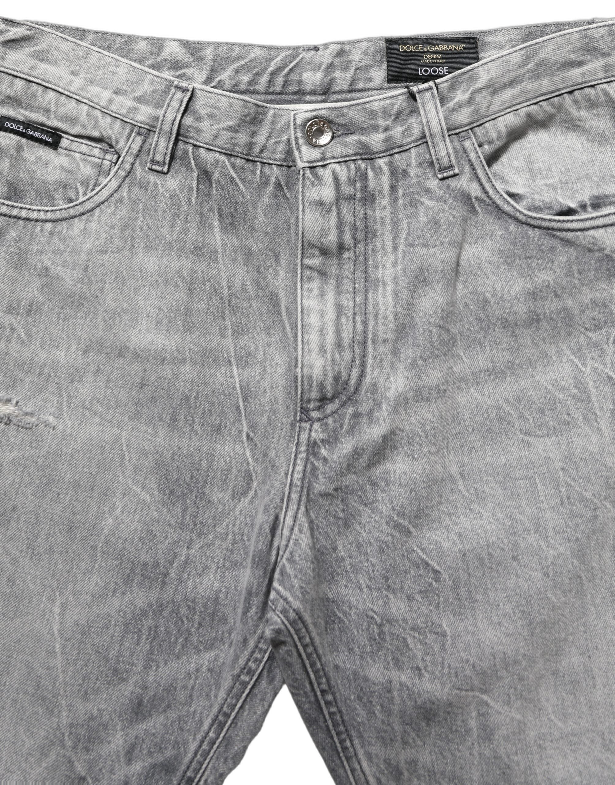 Grey Distressed Straight Leg Men Denim Jeans