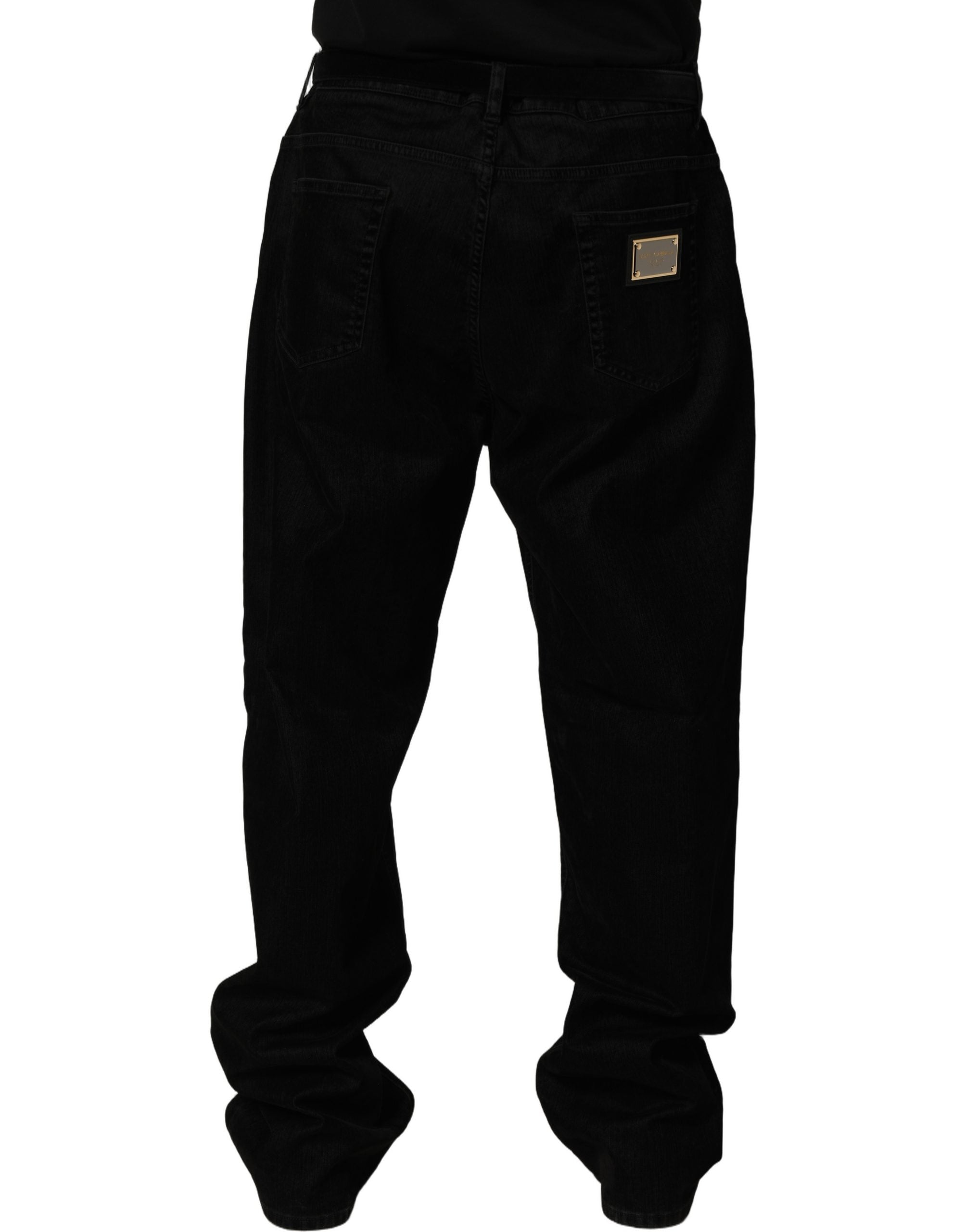 Black Cotton Relaxed Wide Leg Men Denim Jeans