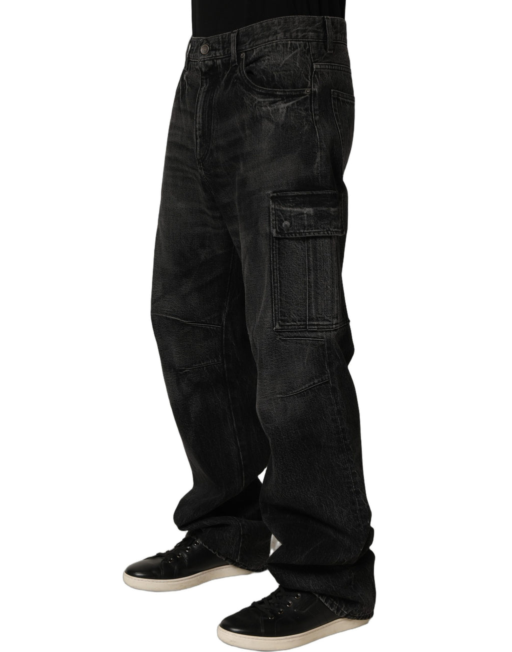 Dark Gray Cotton Baggy Cargo Men Denim Jeans