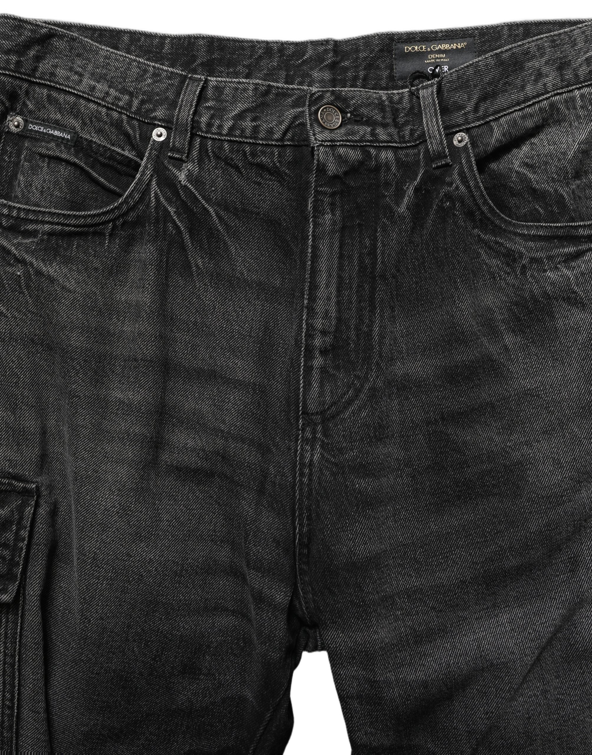 Dark Gray Cotton Baggy Cargo Men Denim Jeans