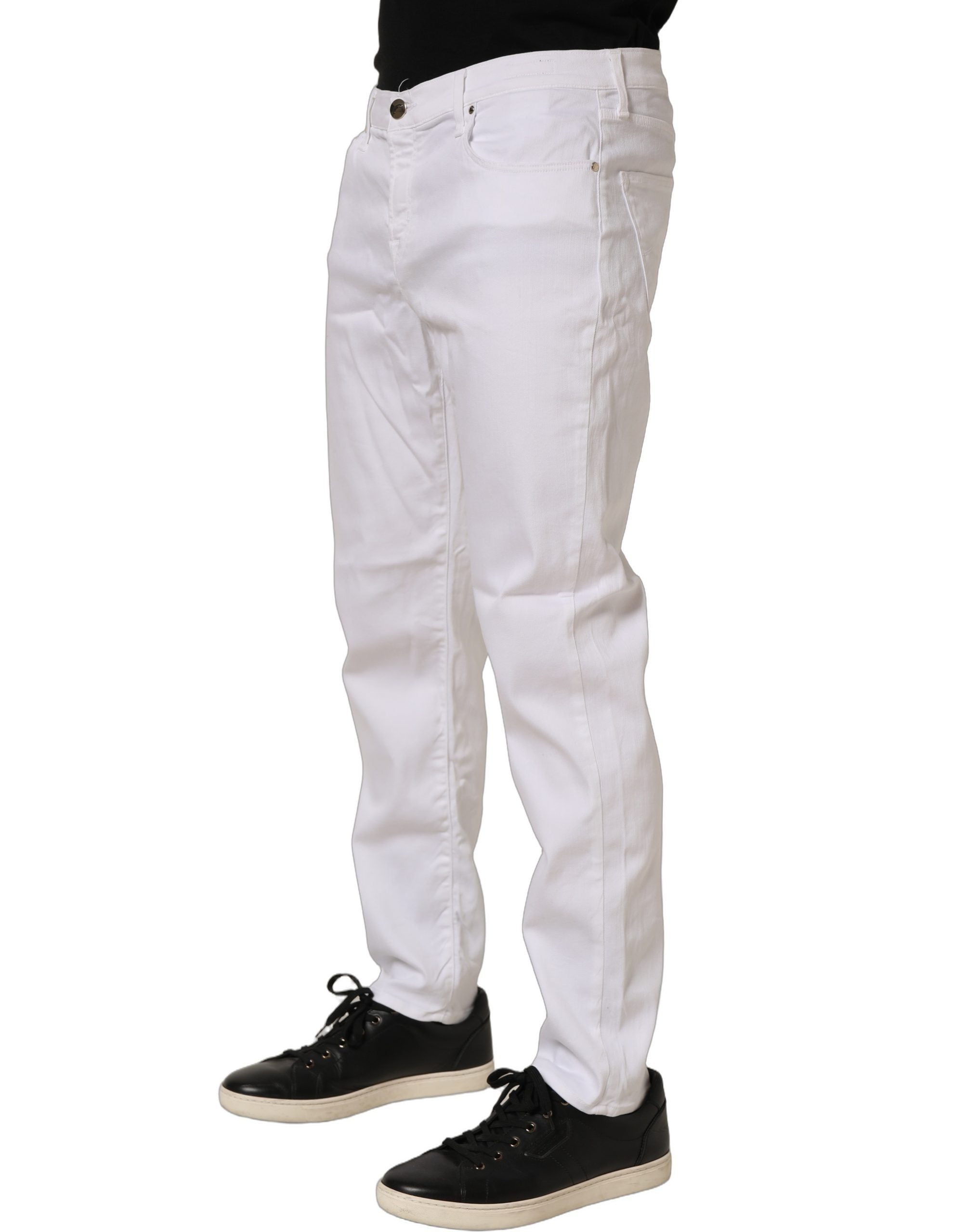 White Skinny Fit Mid Waist Men Denim Trouser Jeans