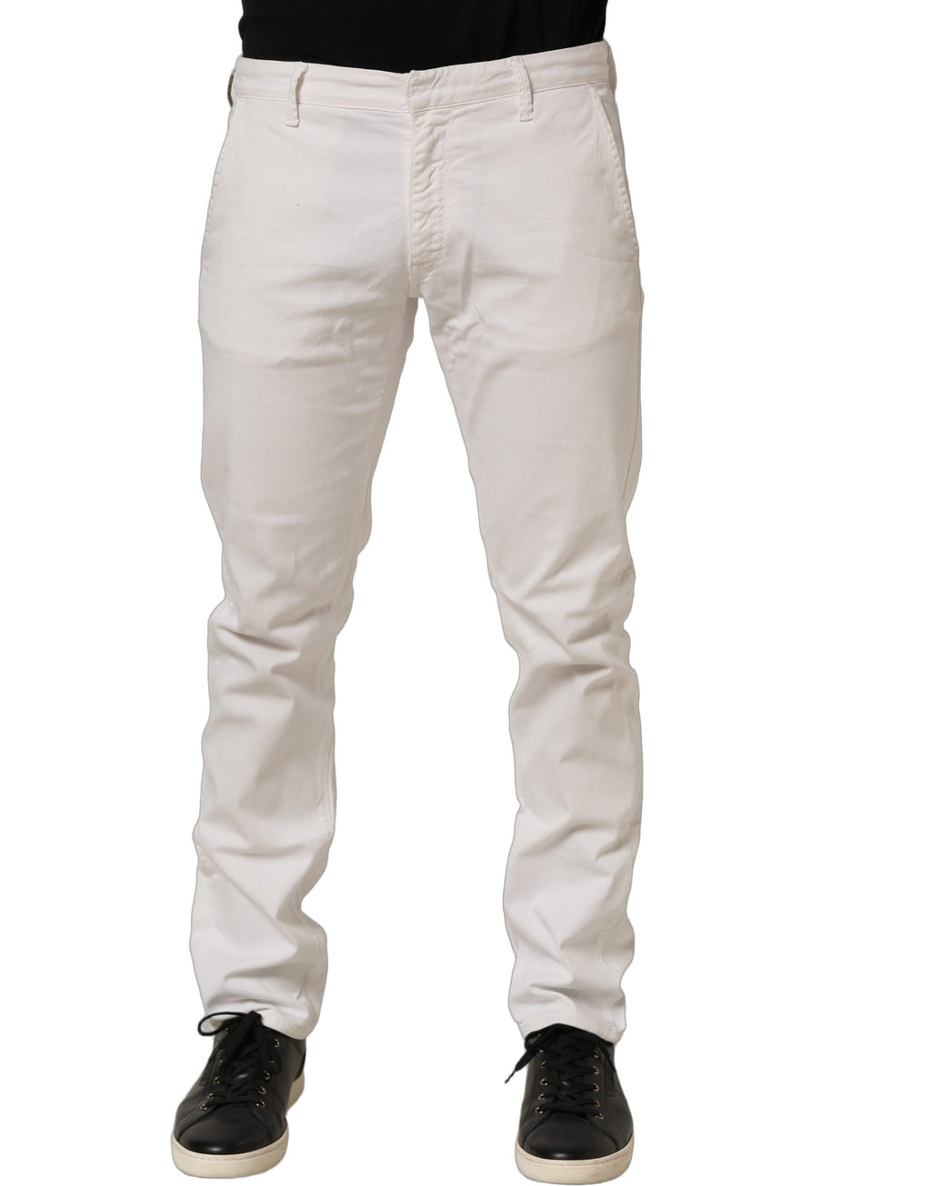 White Cotton Slim Pants Men Denim Jeans
