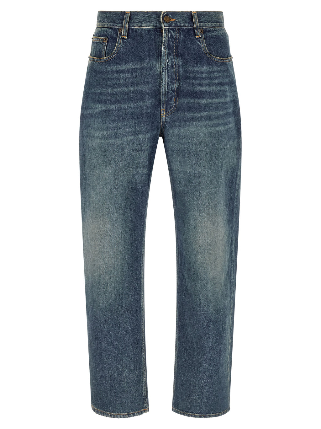 Blue Cotton Straight-Leg Jeans