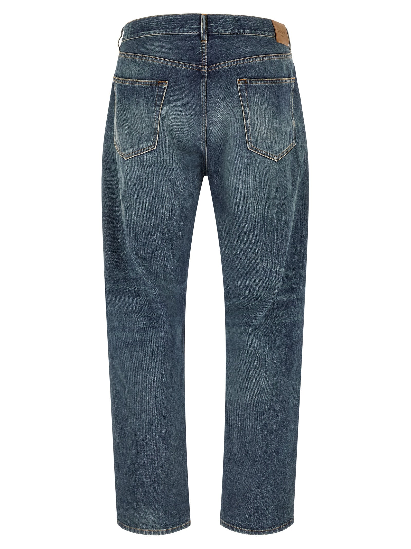 Blue Cotton Straight-Leg Jeans