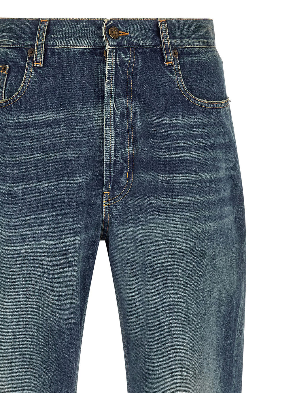 Blue Cotton Straight-Leg Jeans