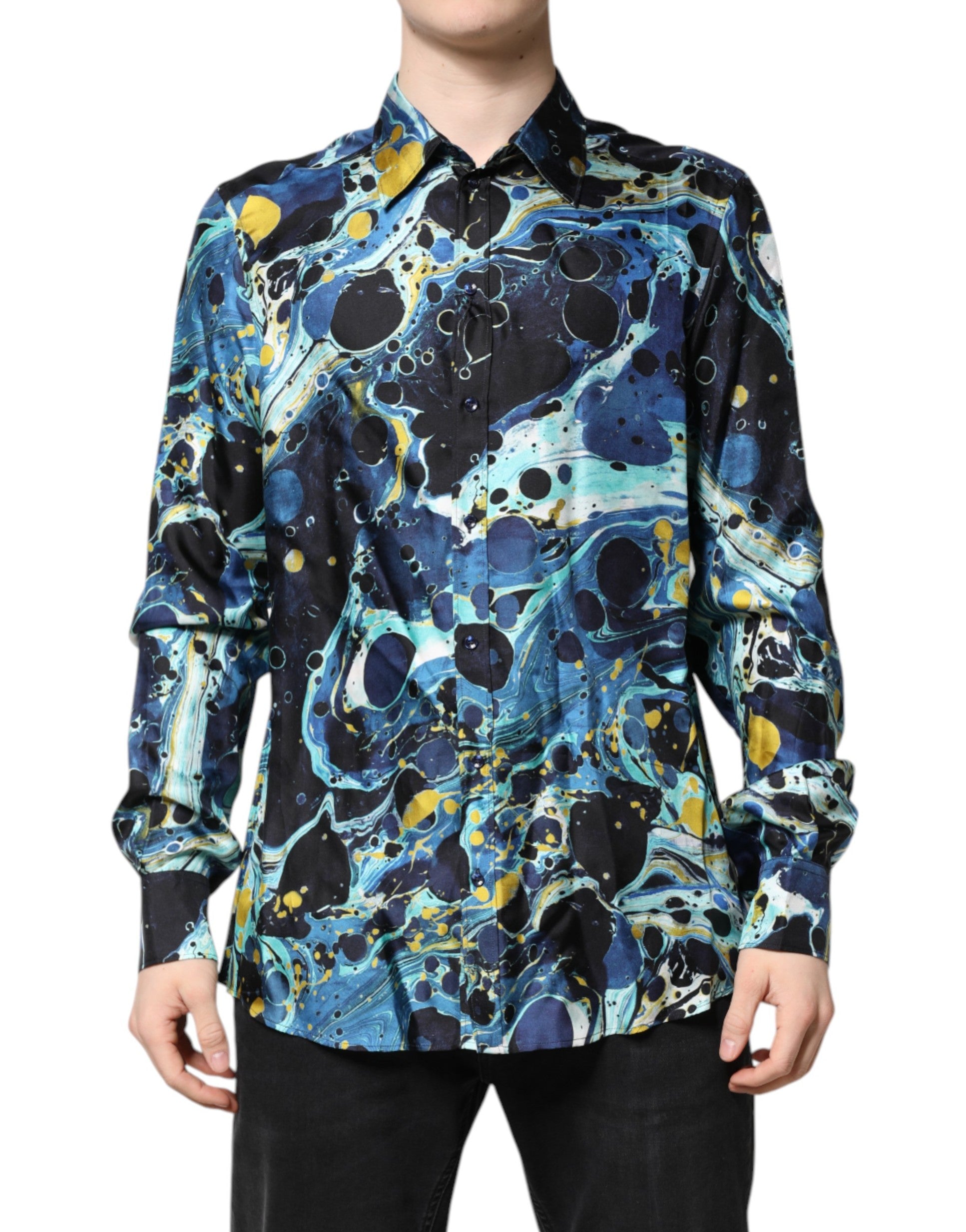 Blue Marble Print MARTINI Dress Formal Shirt