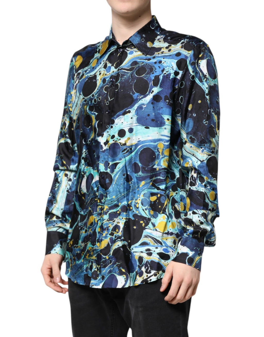 Blue Marble Print MARTINI Dress Formal Shirt