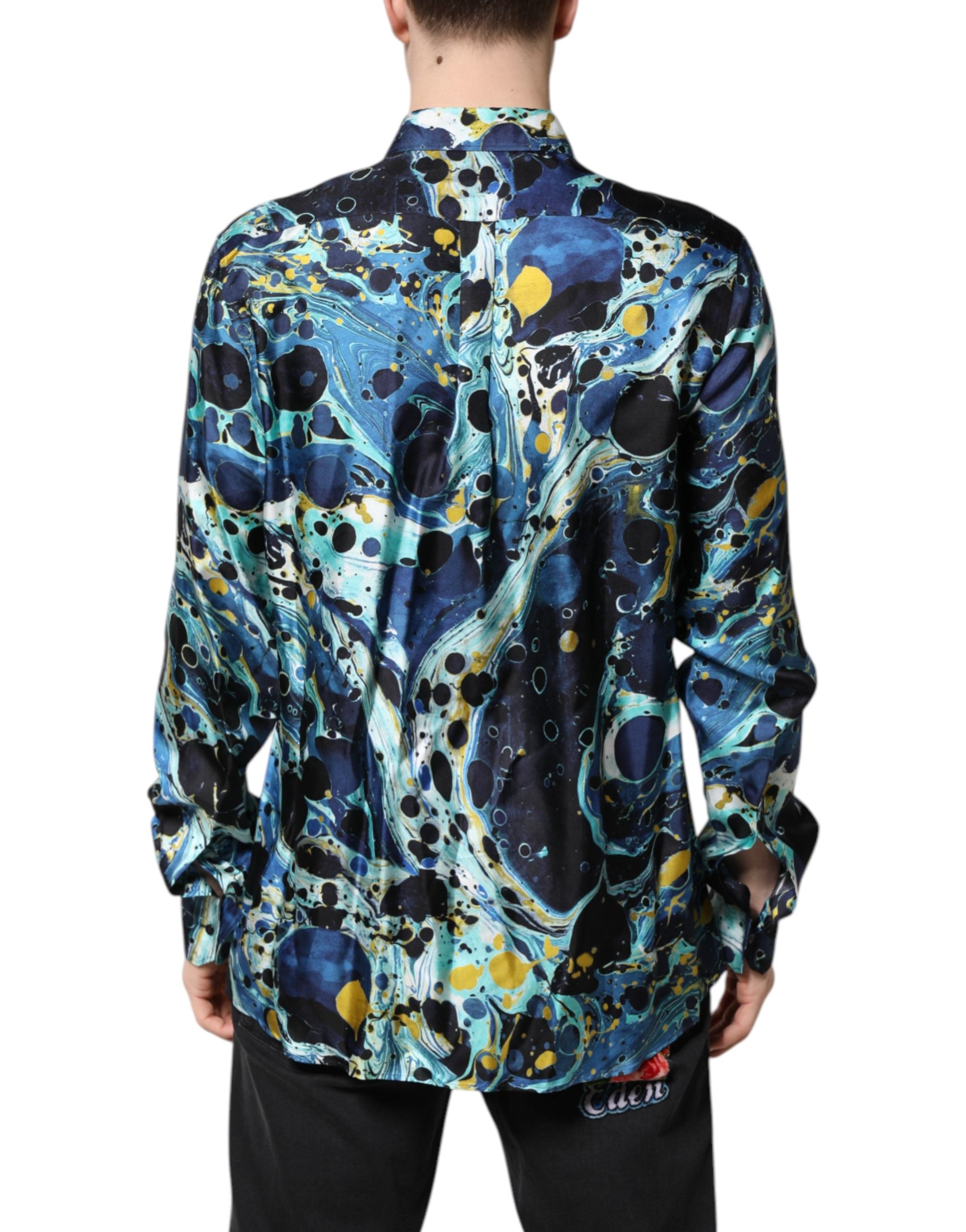Blue Marble Print MARTINI Dress Formal Shirt