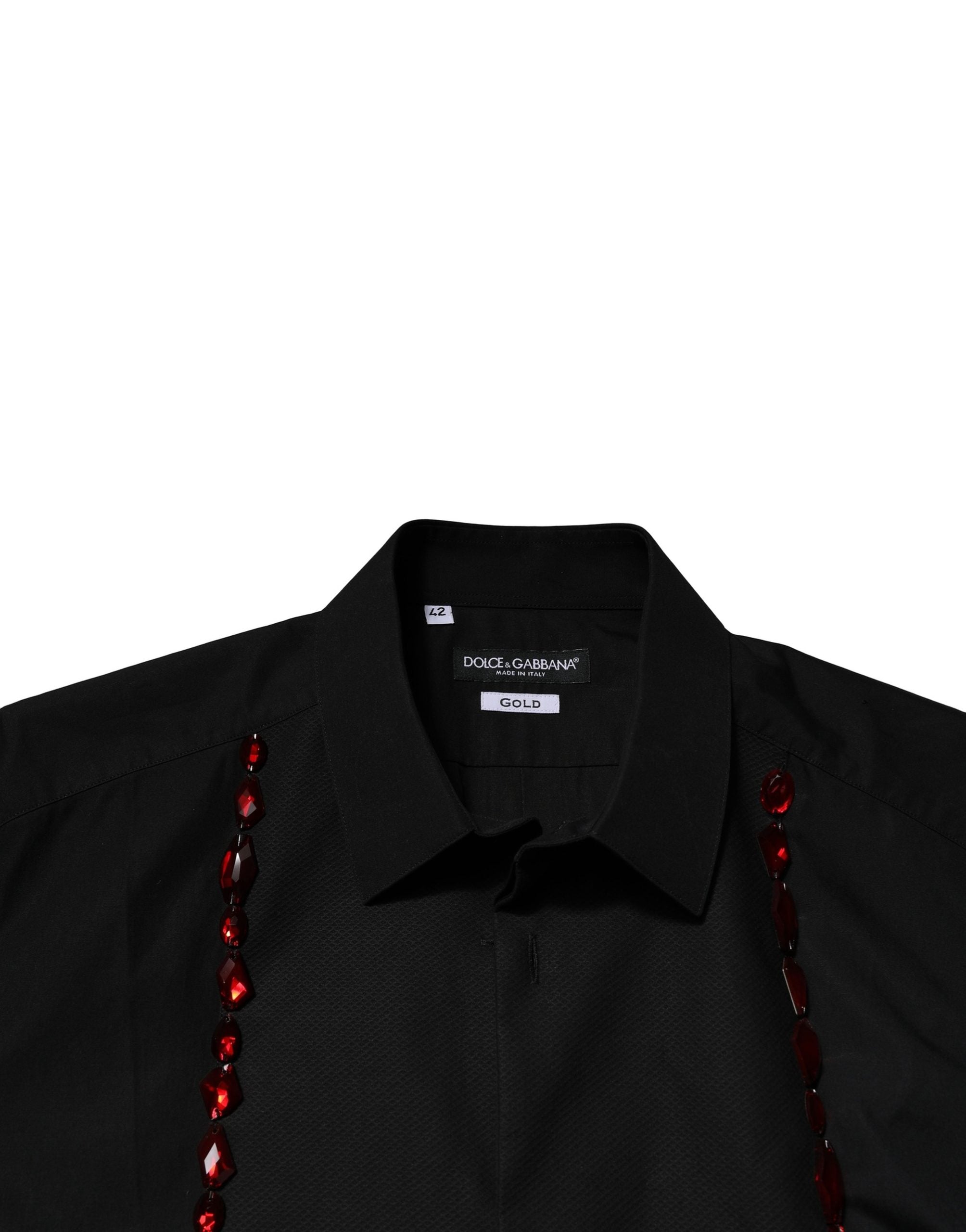 Black Crystal Embellished GOLD Dress Shirt