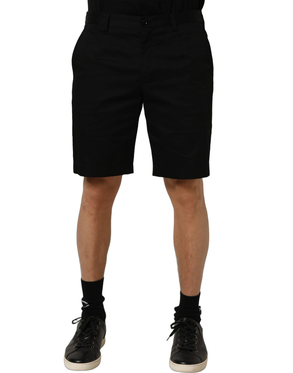 Black Cotton Mid Waist Men Bermuda Shorts